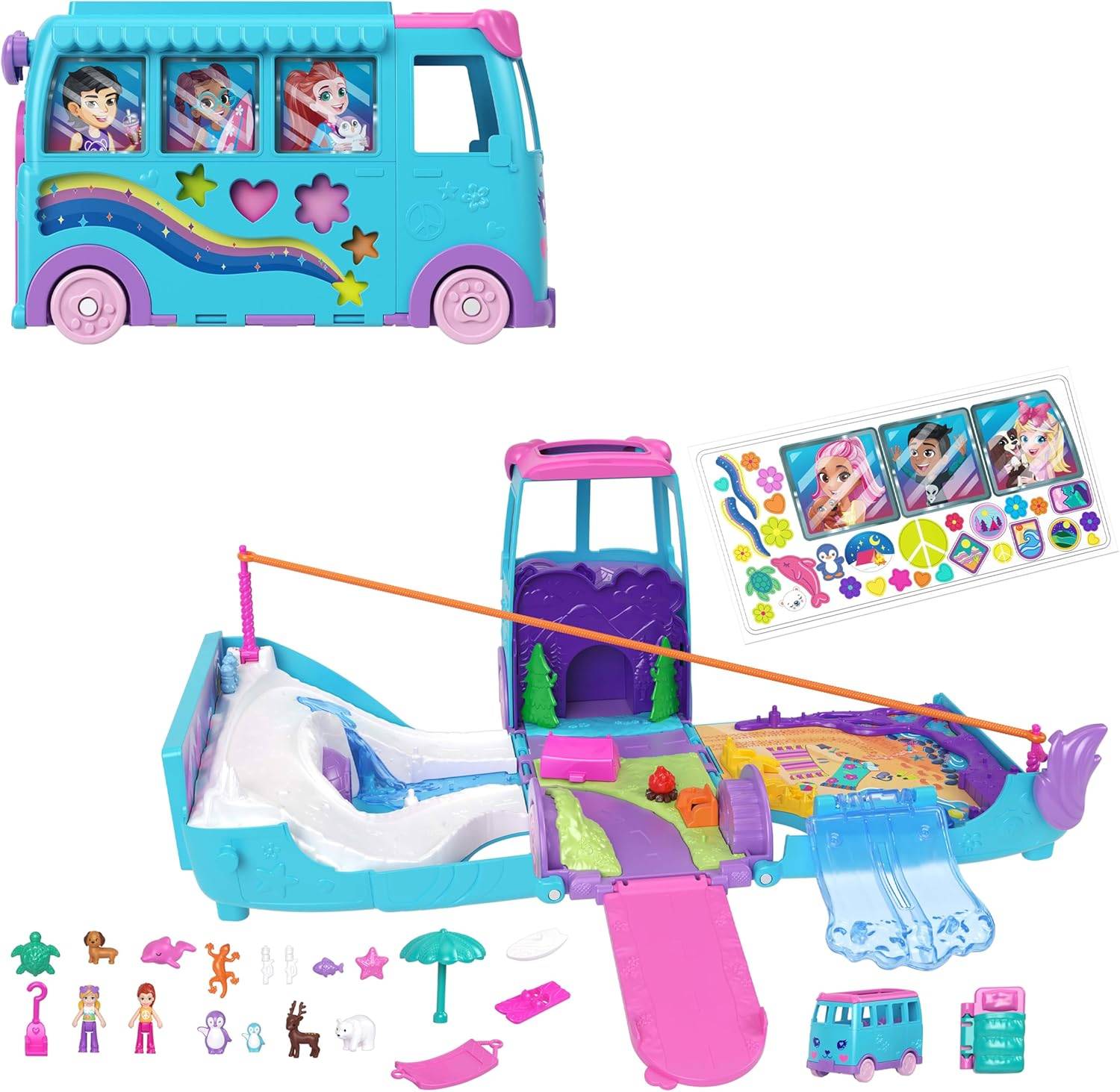 Polly Pocket Mikropuppen + umwandelbarer Camper Accessoires Spielset JCC22 3+