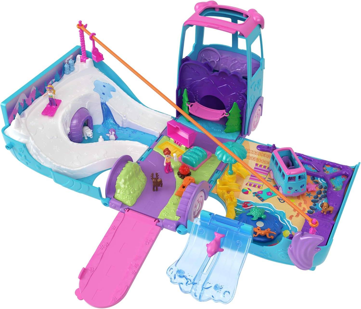 Polly Pocket Mikropuppen + umwandelbarer Camper Accessoires Spielset JCC22 3+