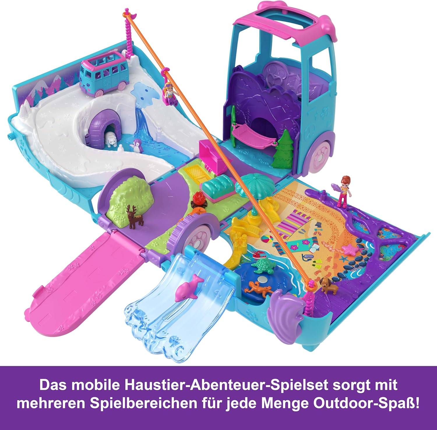 Polly Pocket Mikropuppen + umwandelbarer Camper Accessoires Spielset JCC22 3+
