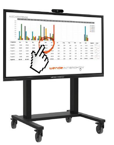 All-in-One-Paket: galneoscreen 86i A11 EDLA (86 Zoll) in elegantem Schwarz inkl. elektrisch höhenverstellbarem Fahrgestell & 4K-Kamera