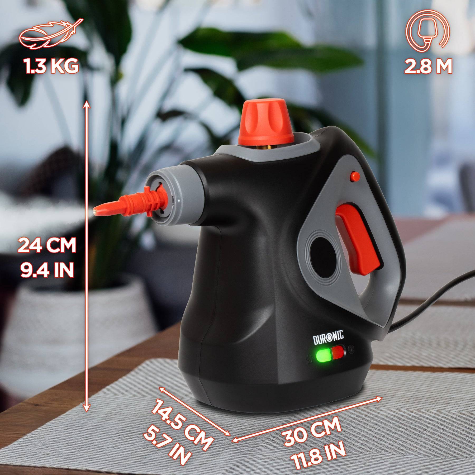 Duronic SC32 BK Dampfreiniger, 1500W Polster- & Teppichreiniger, Handgerät, 350 ml Tank