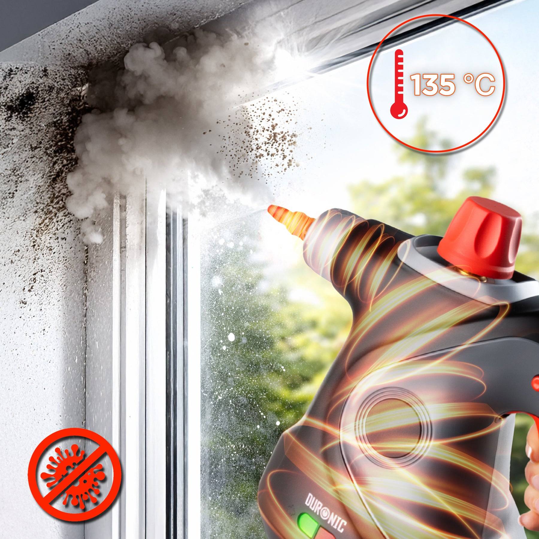 Duronic SC32 BK Dampfreiniger, 1500W Polster- & Teppichreiniger, Handgerät, 350 ml Tank