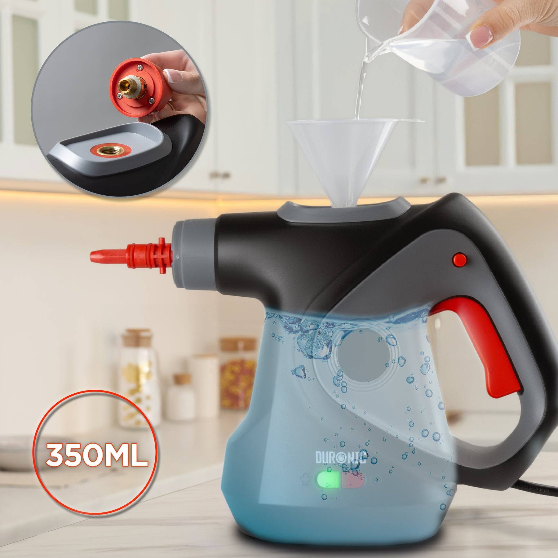 Duronic SC32 BK Dampfreiniger, 1500W Polster- & Teppichreiniger, Handgerät, 350 ml Tank