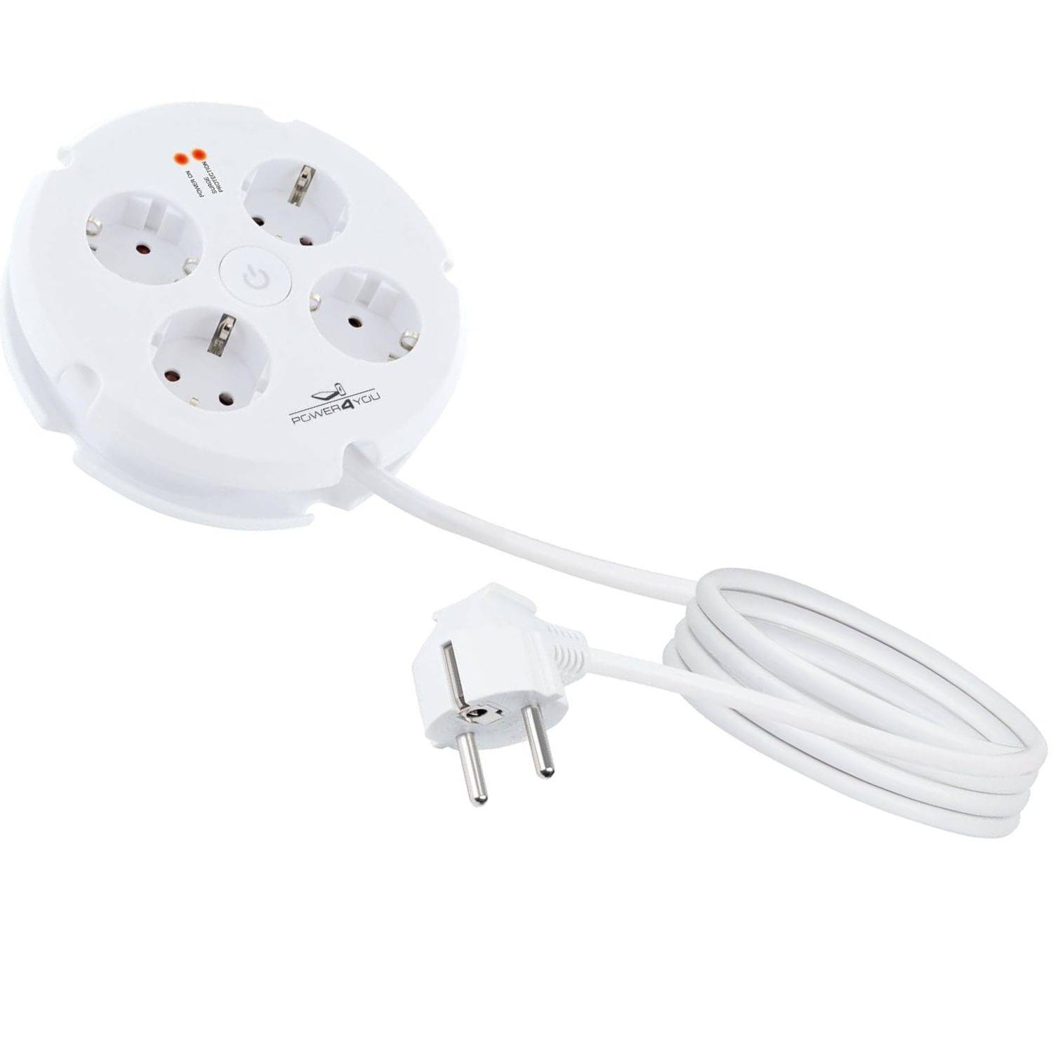 4-Fach Kabeltrommel mit Schalter 1,5m Weiß