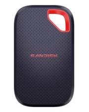 Tragbare externe Festplatte von SanDisk in Schwarz mit roten Eckenakzenten.