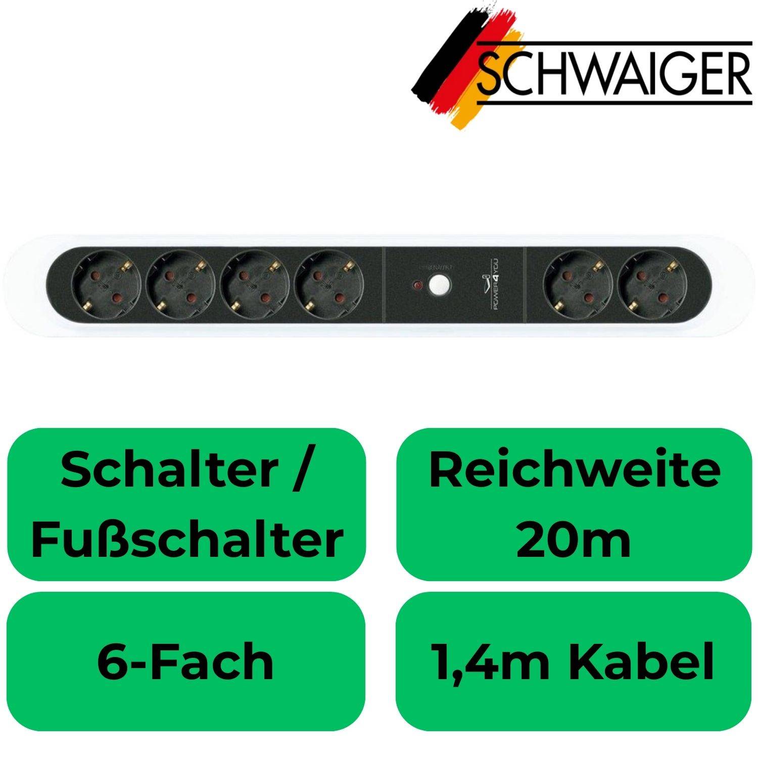 Funk-Steckdosenleiste 6-Fach 1,4m Weiß