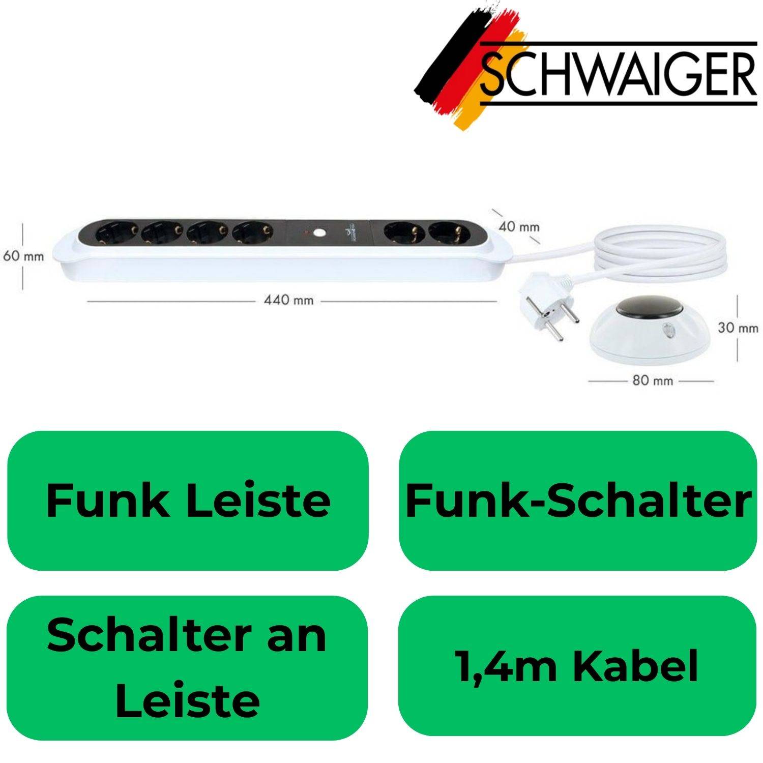 Funk-Steckdosenleiste 6-Fach 1,4m Weiß