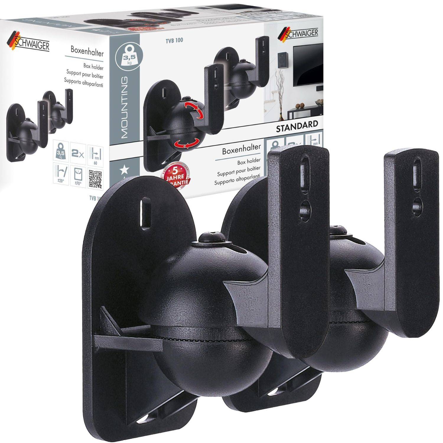 2x Lautsprecher-Wandhalterung Schwarz