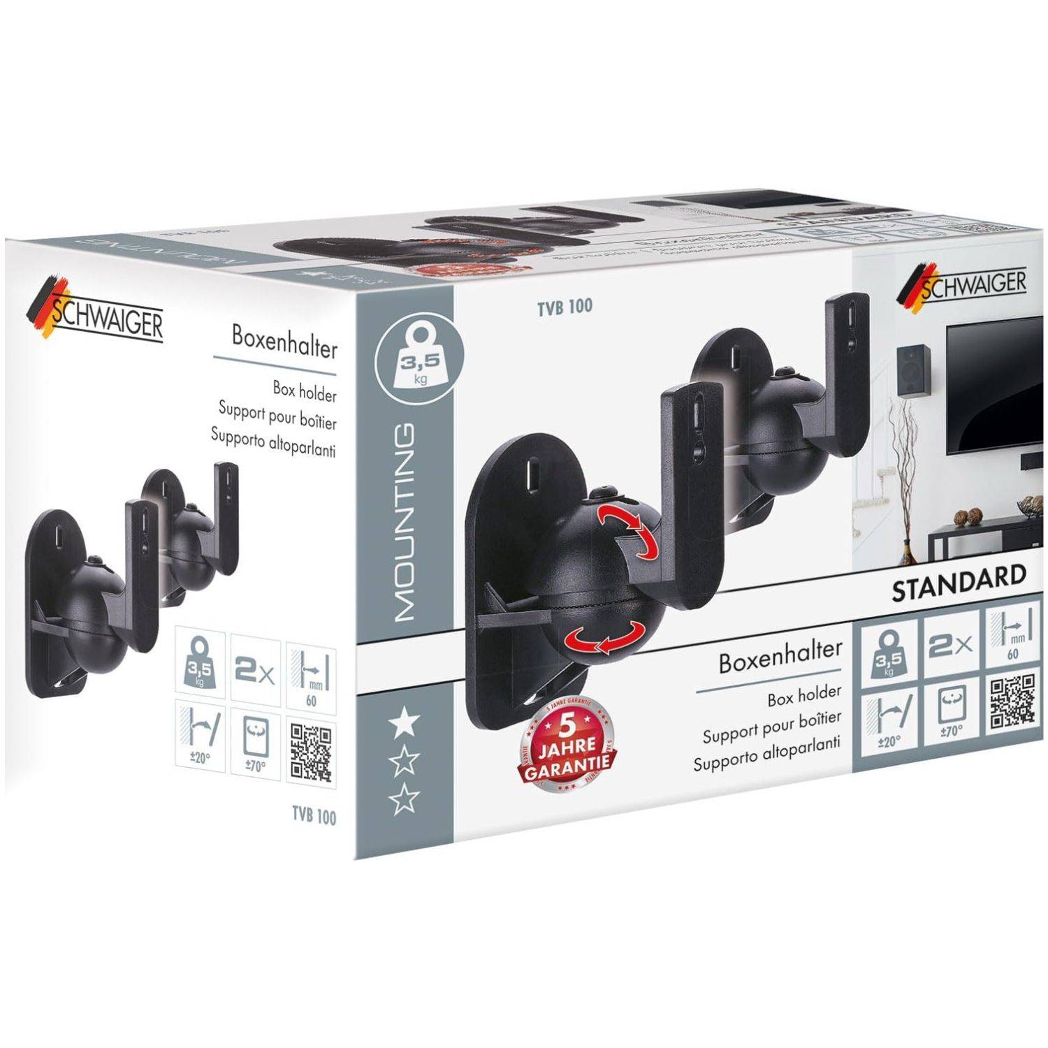 2x Lautsprecher-Wandhalterung Schwarz