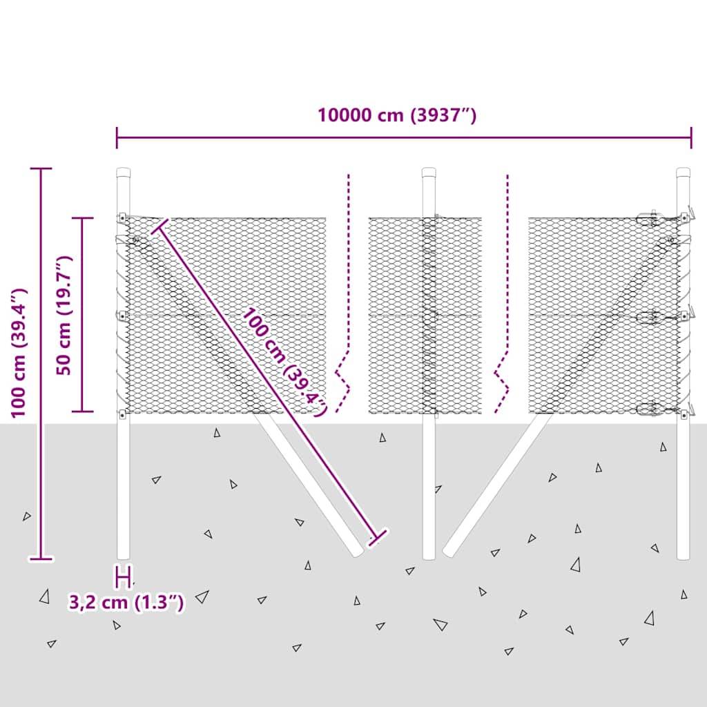 vidaXL Zaunpfosten Grau 100 x 0,5 m (13 mm Netz) Stahl und PVC