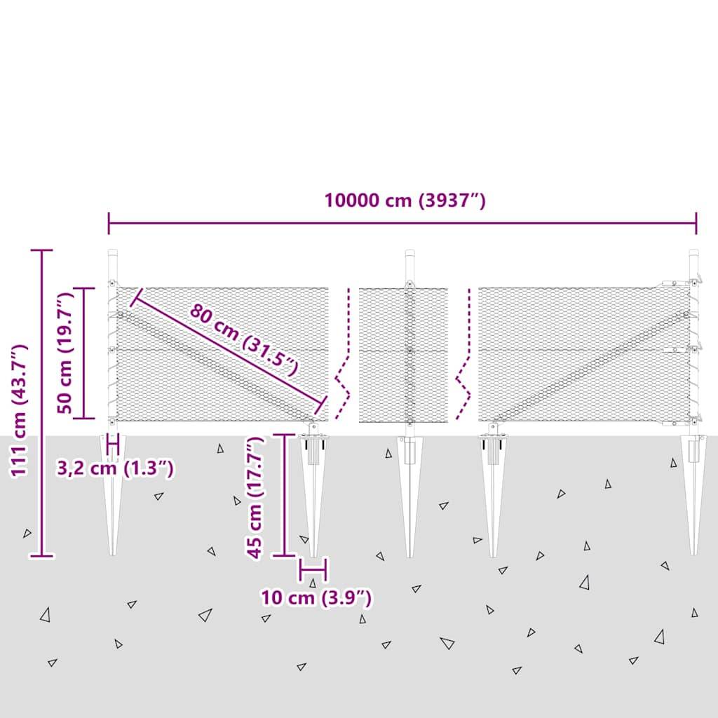 vidaXL Zaunpfosten Grau 100 x 0,5 m (13 mm Netz) Stahl und PVC