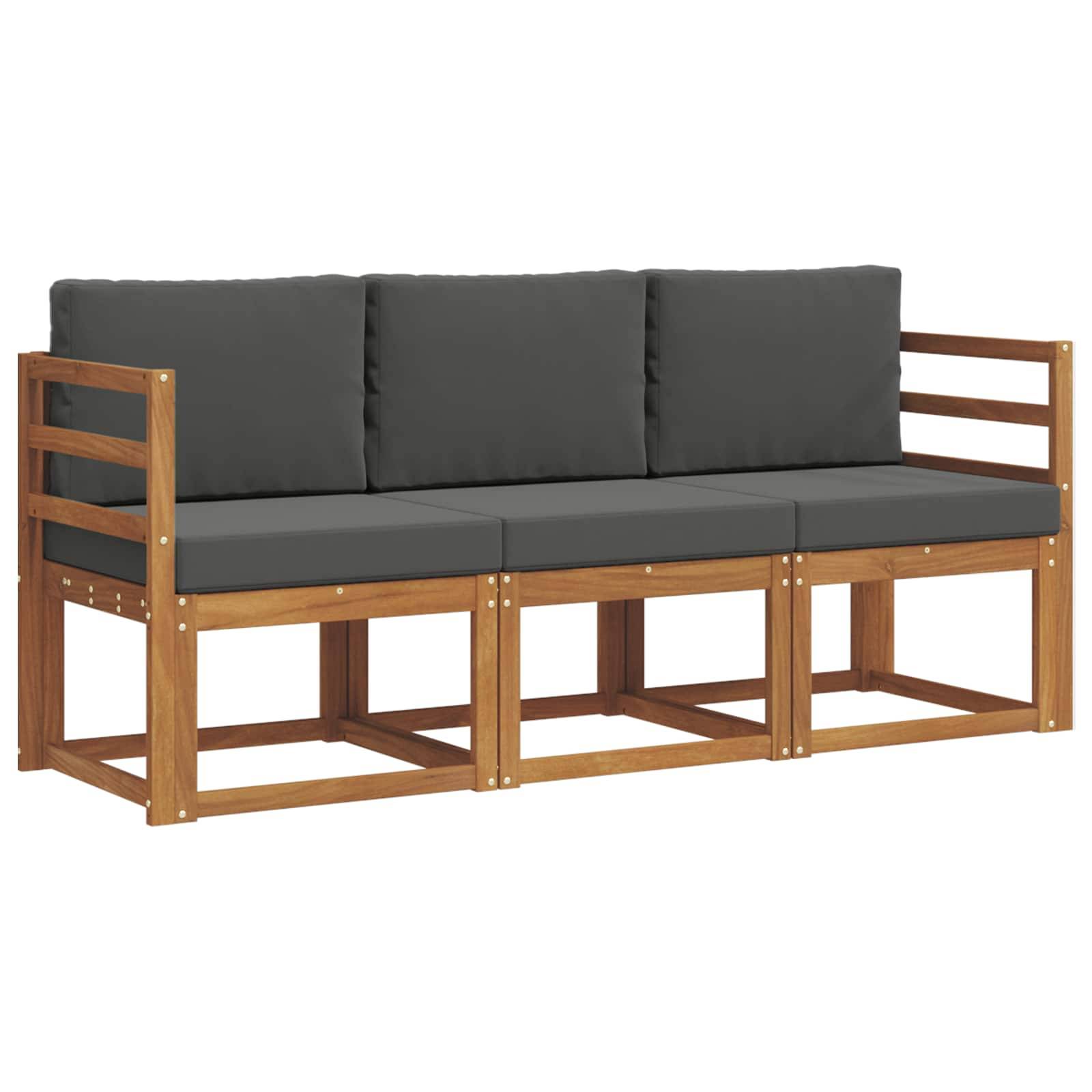 vidaXL Outdoor-Sofagarnitur mit Kissen 3 pcs Natur und Anthrazit