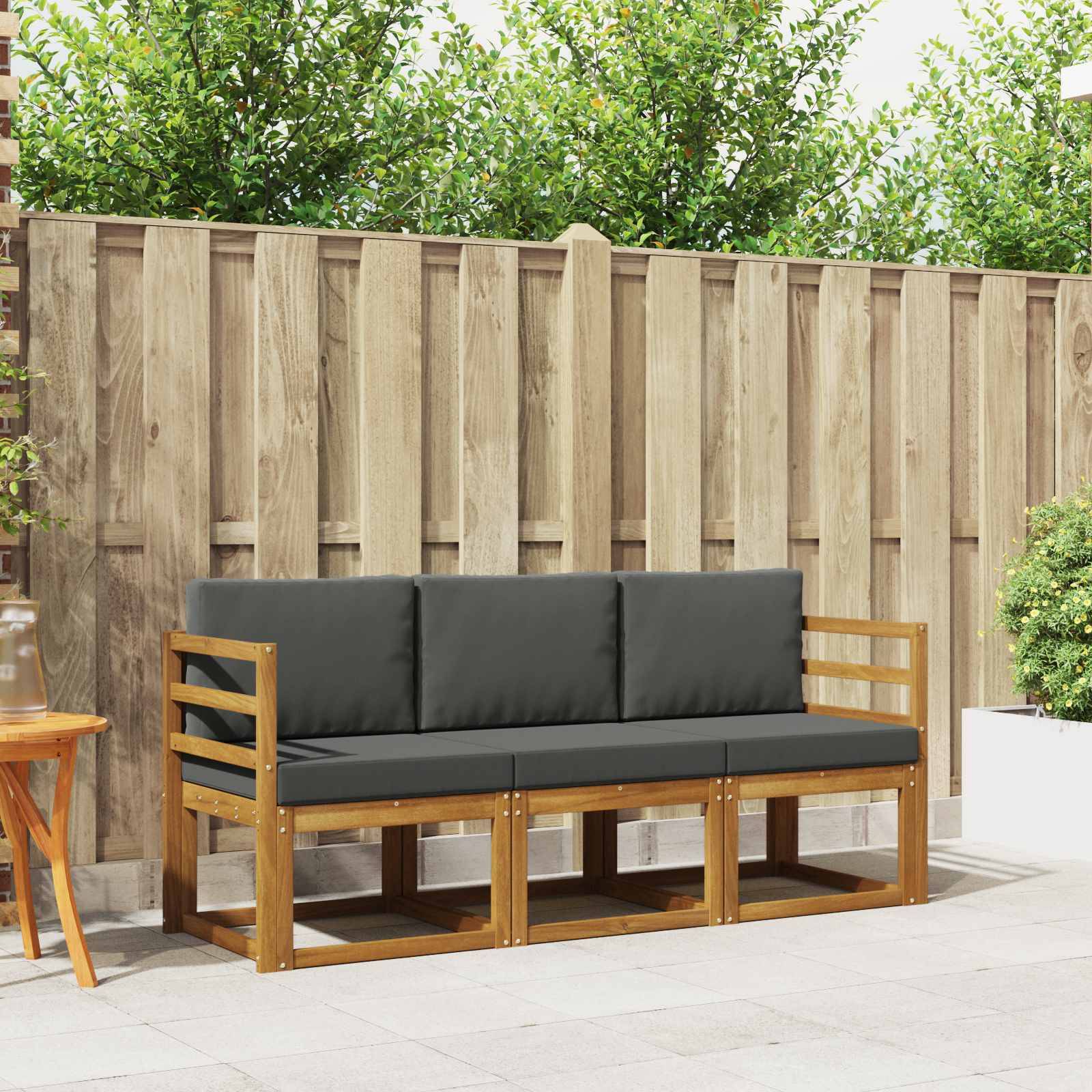vidaXL Outdoor-Sofagarnitur mit Kissen 3 pcs Natur und Anthrazit