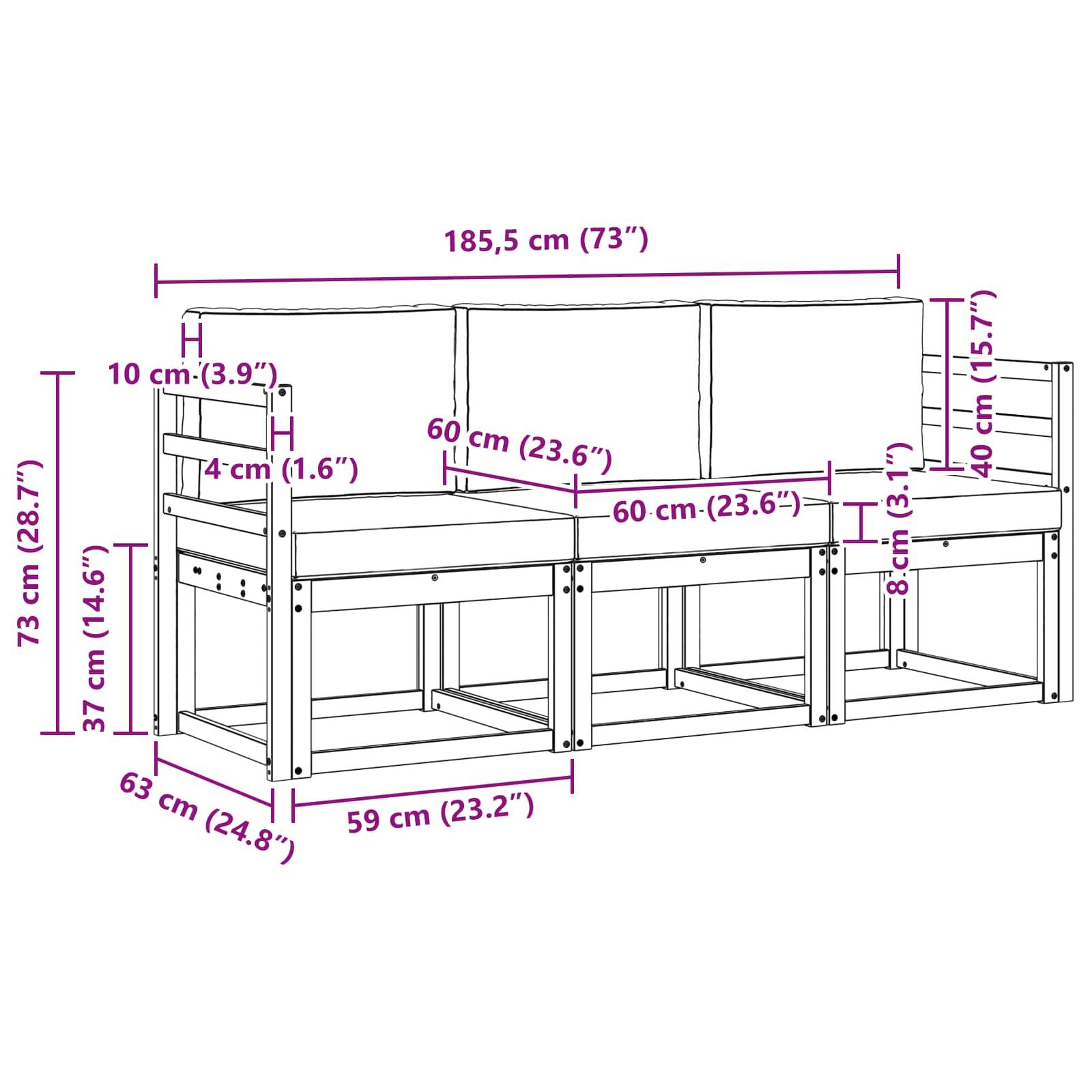 vidaXL Outdoor-Sofagarnitur 3 pcs