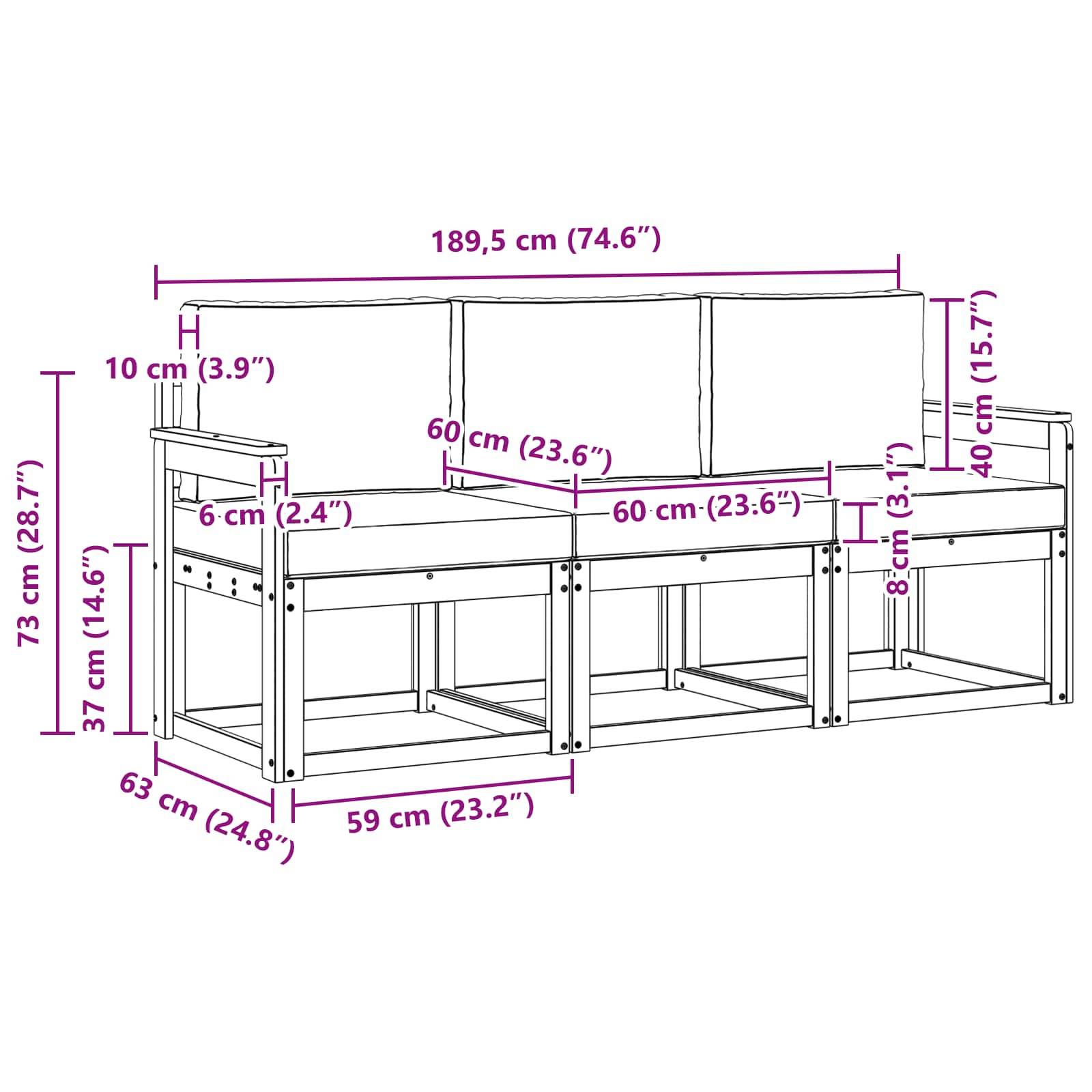 vidaXL Outdoor-Sofagarnitur 3 pcs