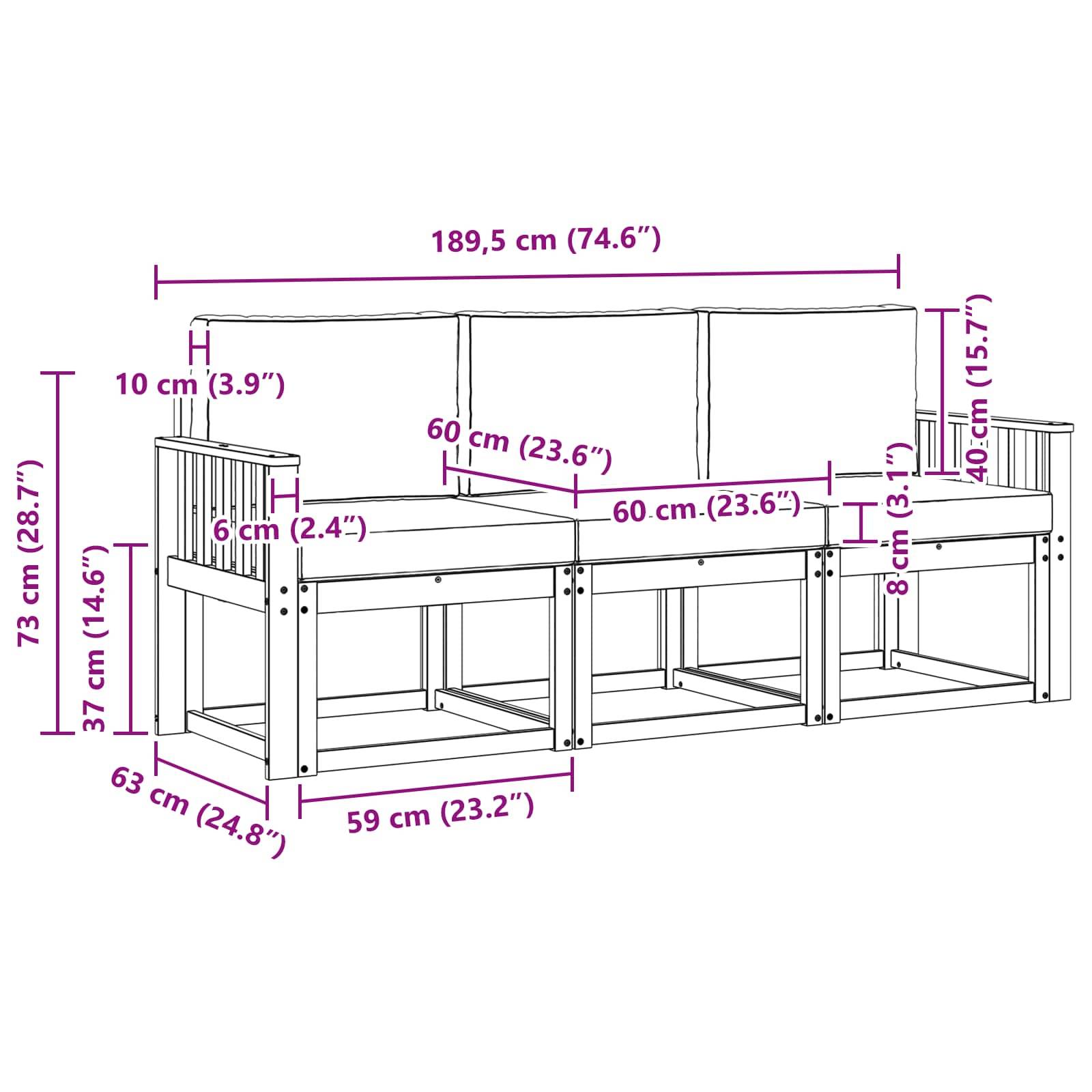 vidaXL Outdoor-Sofagarnitur mit Kissen 3 pcs Natur und Anthrazit