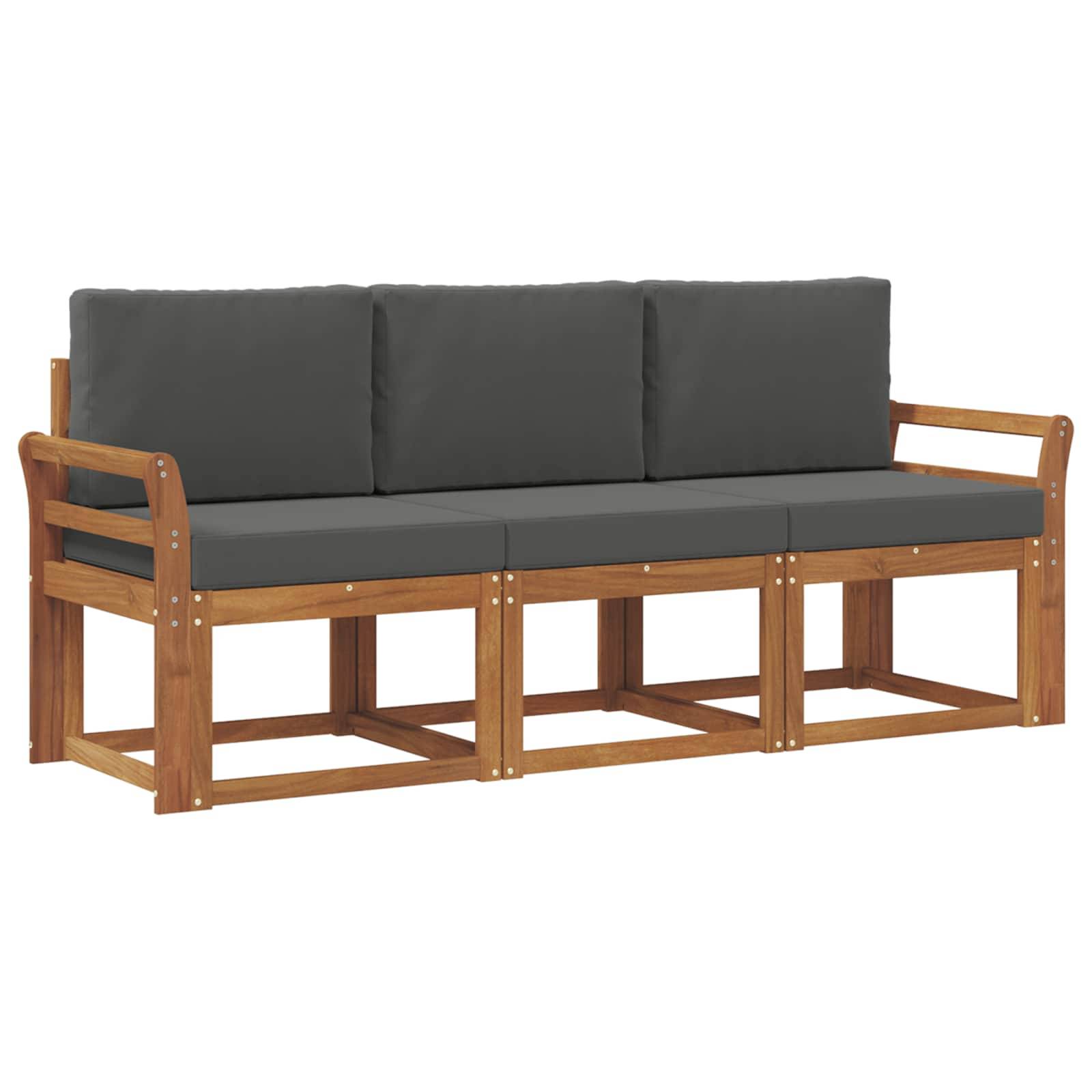 vidaXL Outdoor-Sofagarnitur mit Kissen 3 pcs Natur und Anthrazit