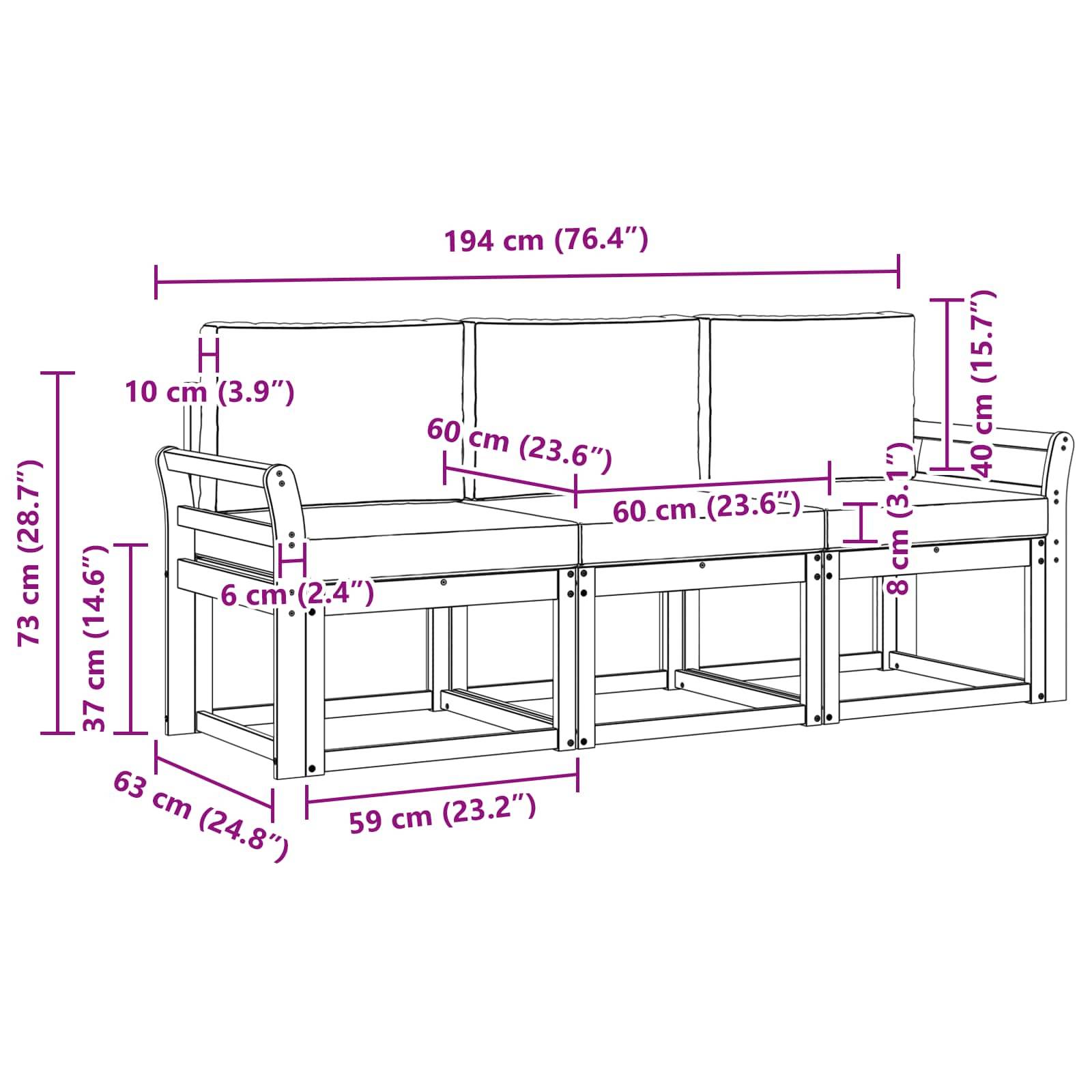 vidaXL Outdoor-Sofagarnitur mit Kissen 3 pcs Natur und Anthrazit