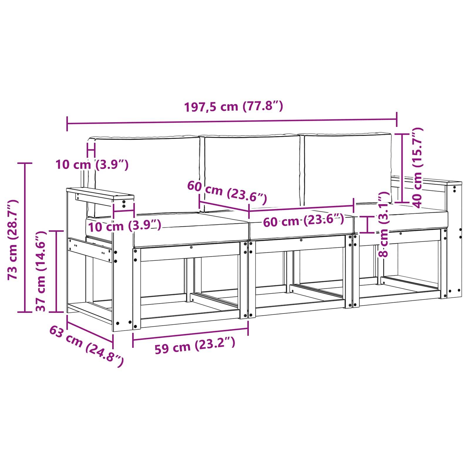 vidaXL Outdoor-Sofagarnitur 3 pcs
