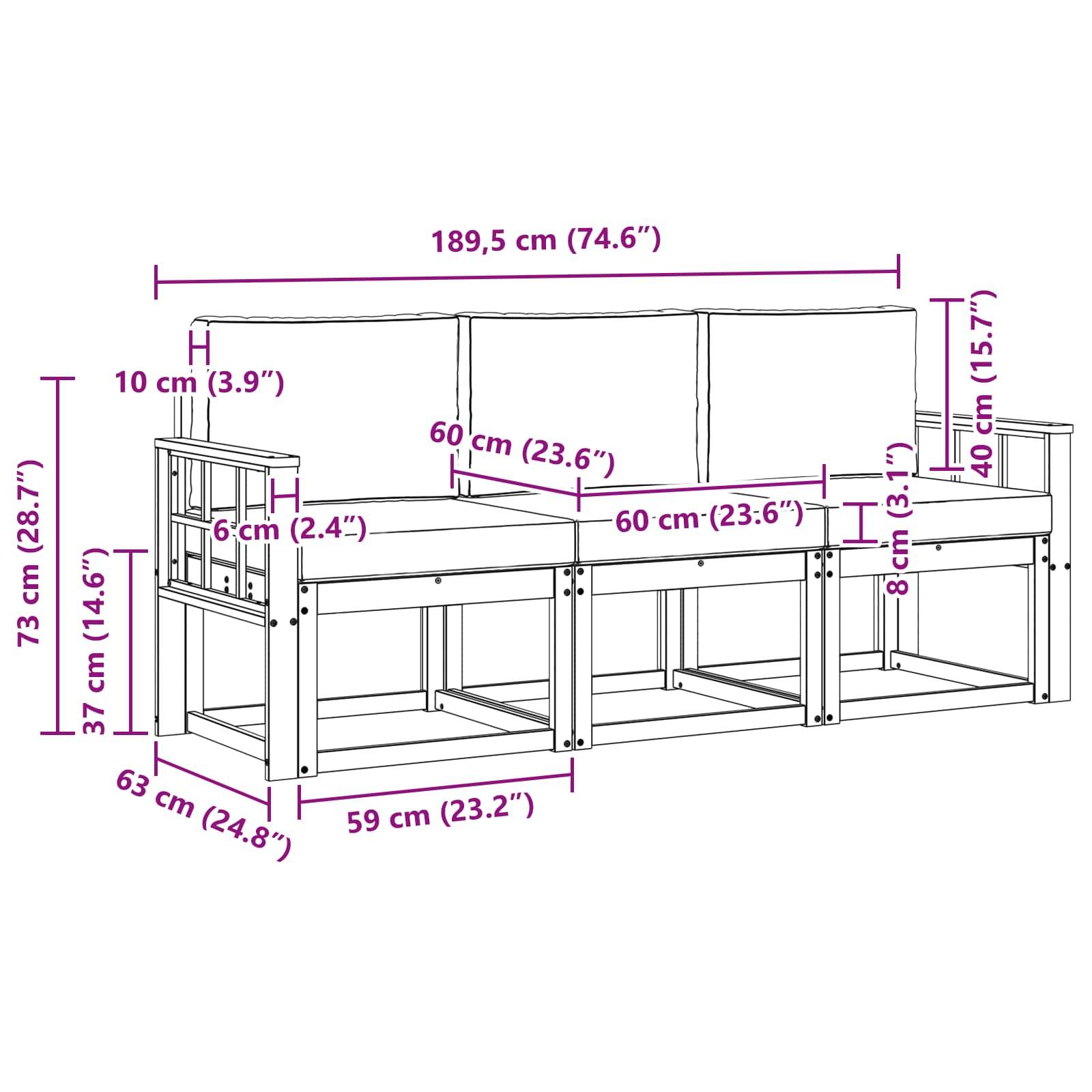 vidaXL Outdoor-Sofagarnitur 3 pcs