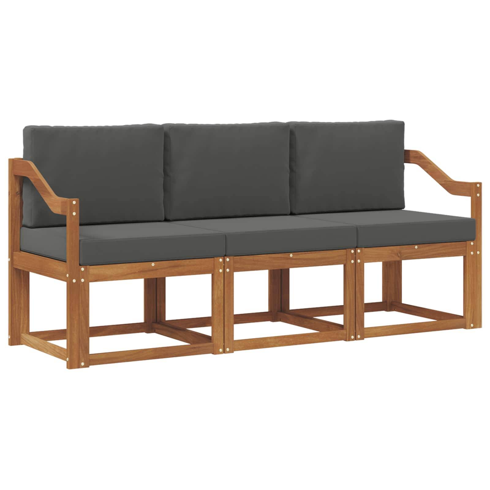 vidaXL Outdoor-Sofagarnitur mit Kissen 3 pcs Natur und Anthrazit