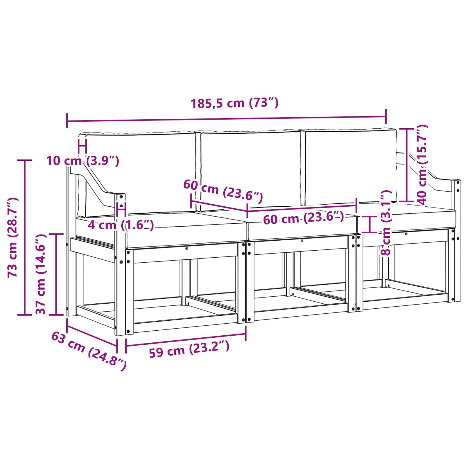 vidaXL Outdoor-Sofagarnitur mit Kissen 3 pcs Natur und Anthrazit