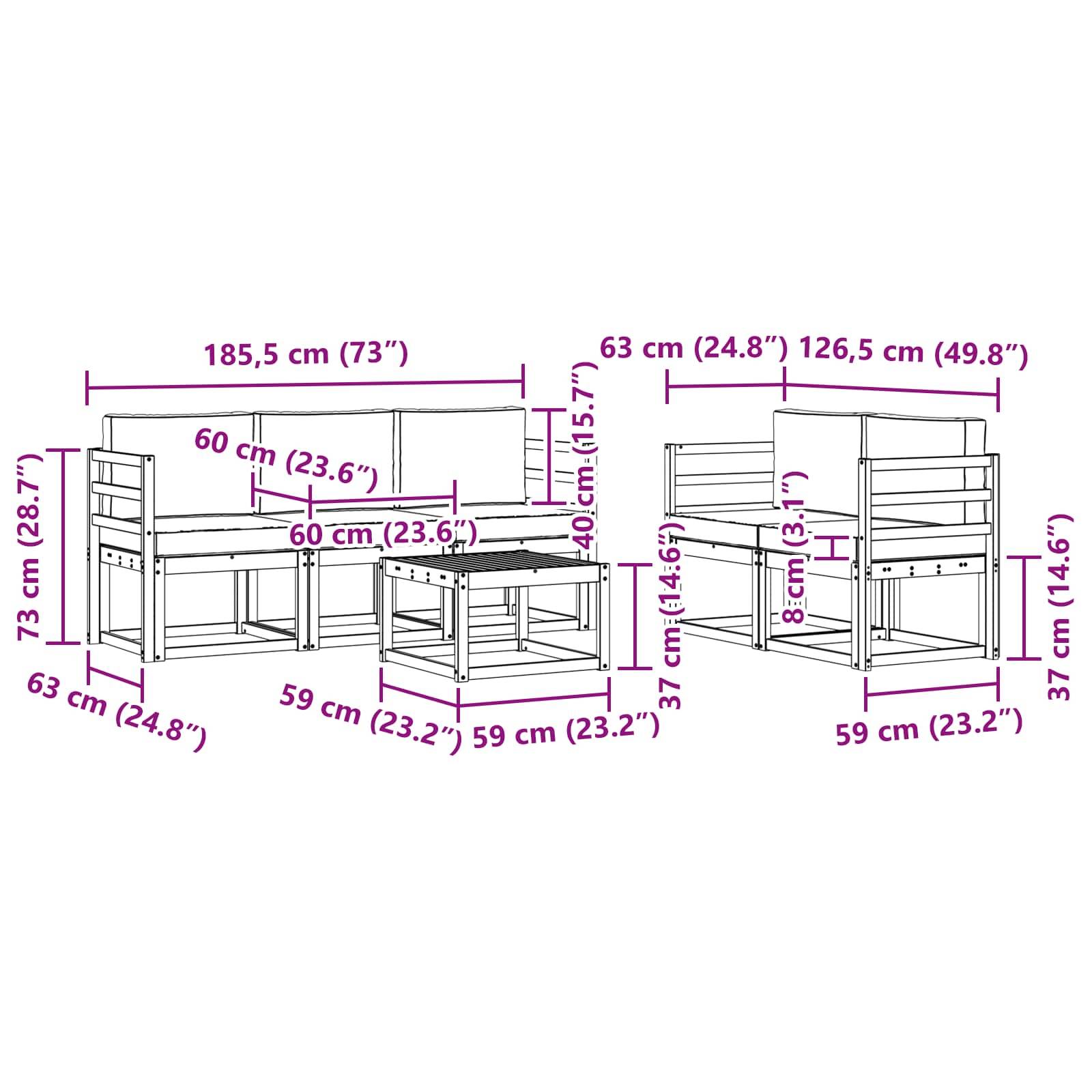 vidaXL Outdoor-Sofagarnitur 6 pcs