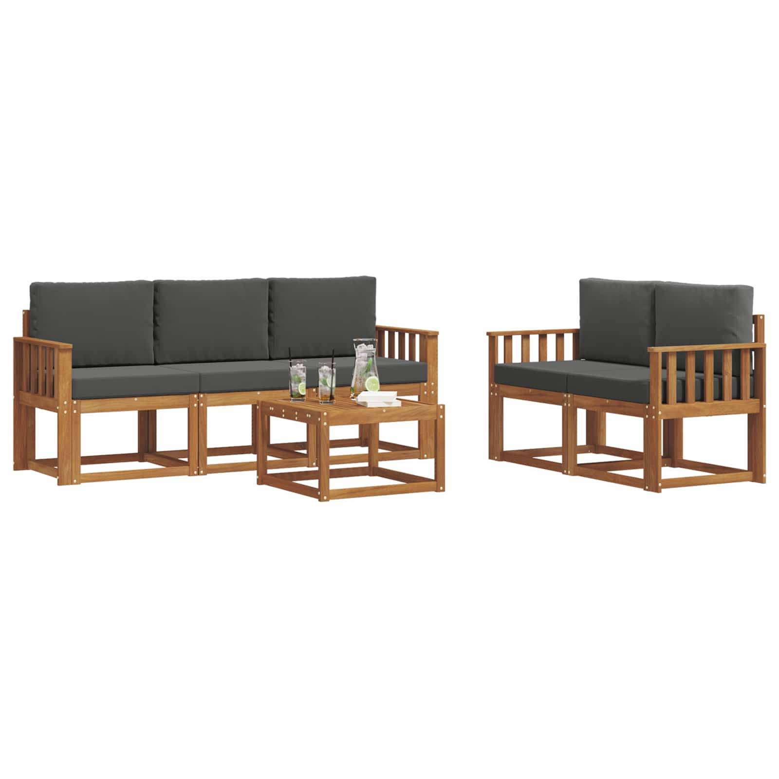 vidaXL Outdoor-Sofagarnitur mit Kissen 6 pcs Natur und Anthrazit