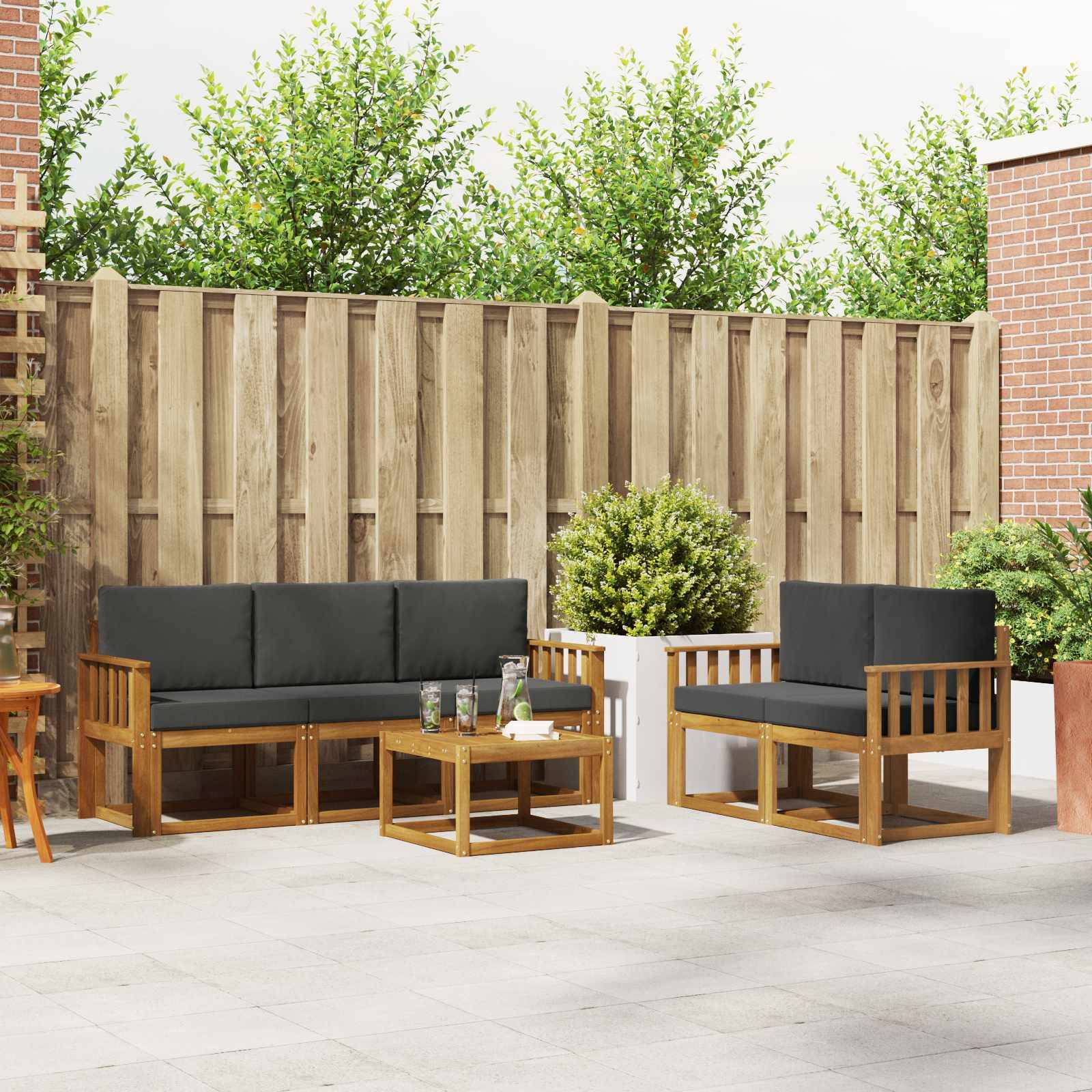 vidaXL Outdoor-Sofagarnitur mit Kissen 6 pcs Natur und Anthrazit