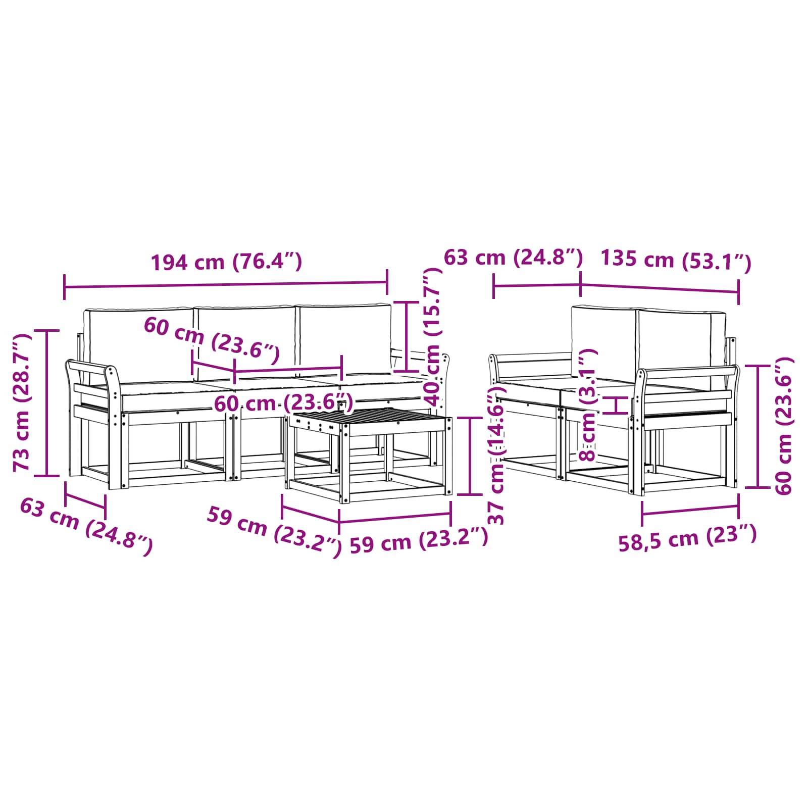 vidaXL Outdoor-Sofagarnitur 6 pcs