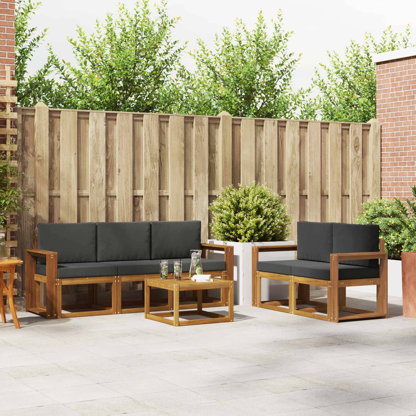 vidaXL Outdoor-Sofagarnitur mit Kissen 6 pcs Natur und Anthrazit