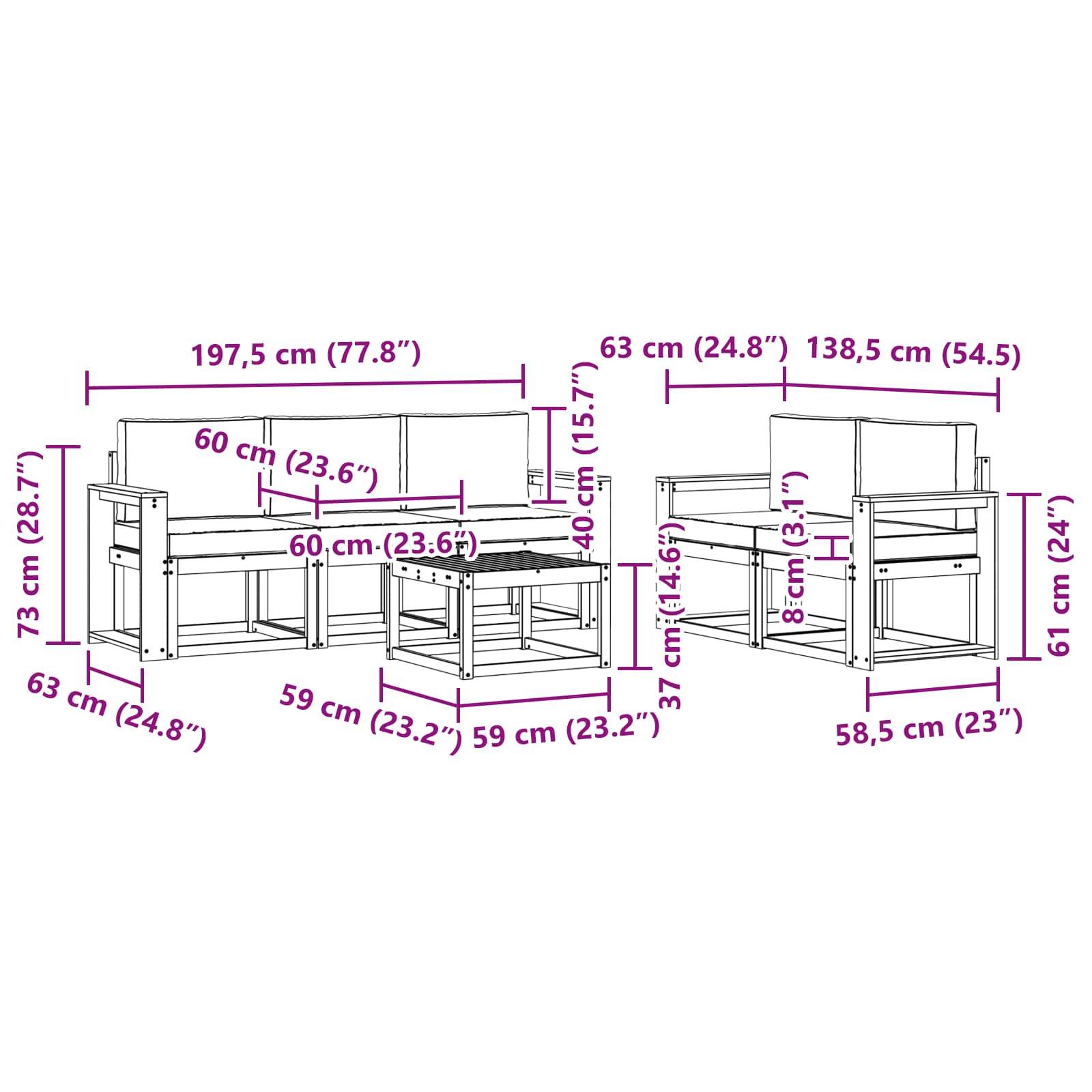vidaXL Outdoor-Sofagarnitur 6 pcs