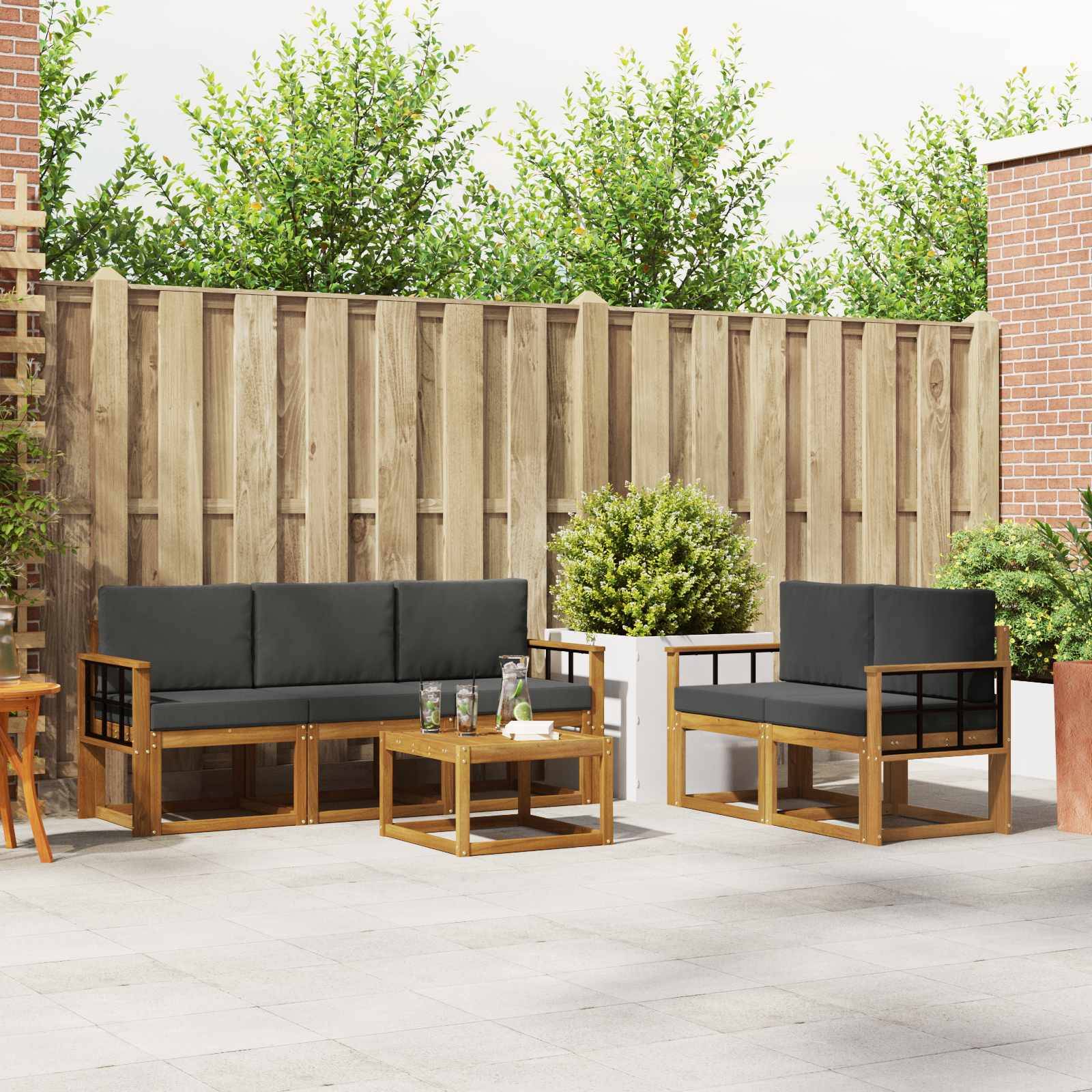 vidaXL Outdoor-Sofagarnitur mit Kissen 6 pcs Natur und Anthrazit