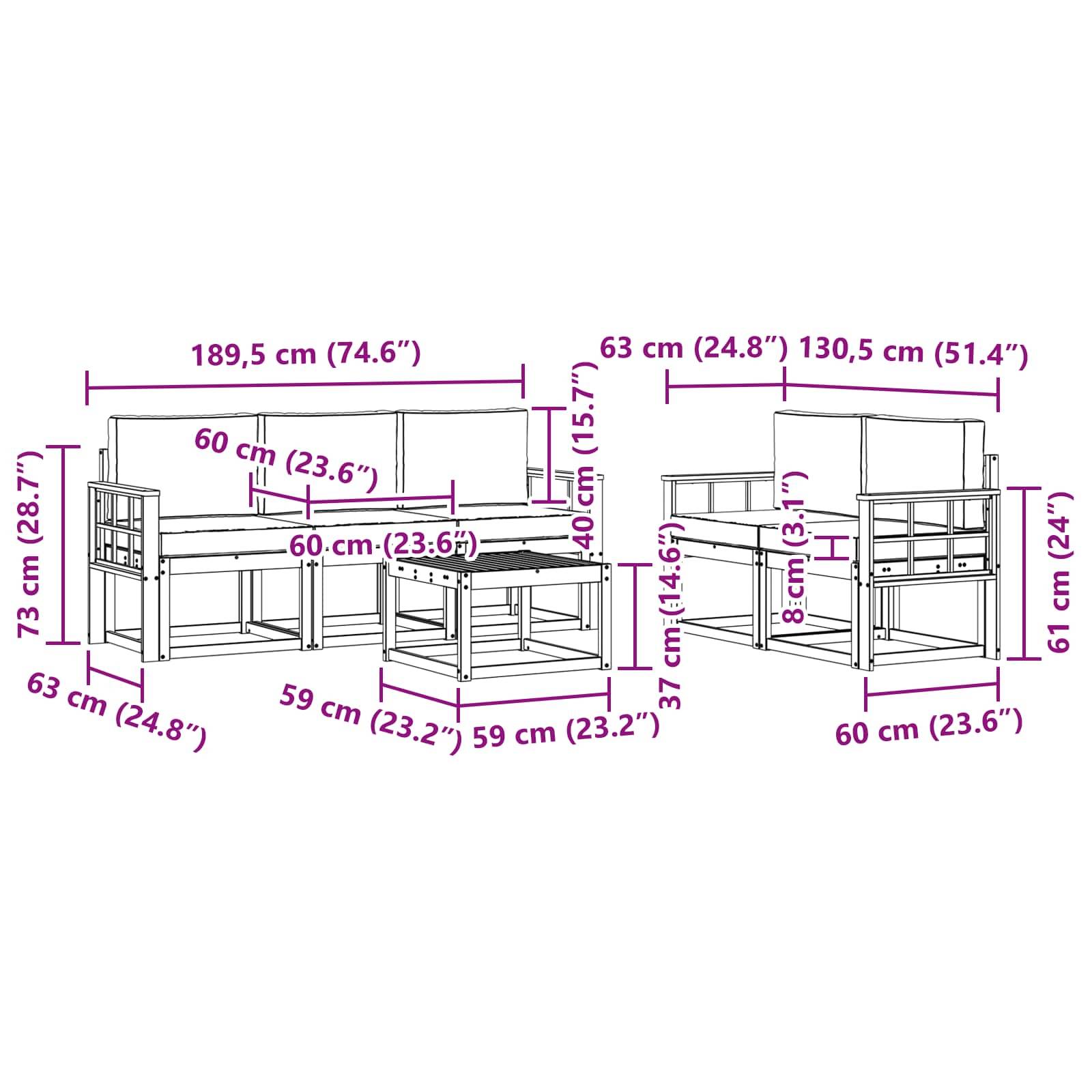 vidaXL Outdoor-Sofagarnitur 6 pcs