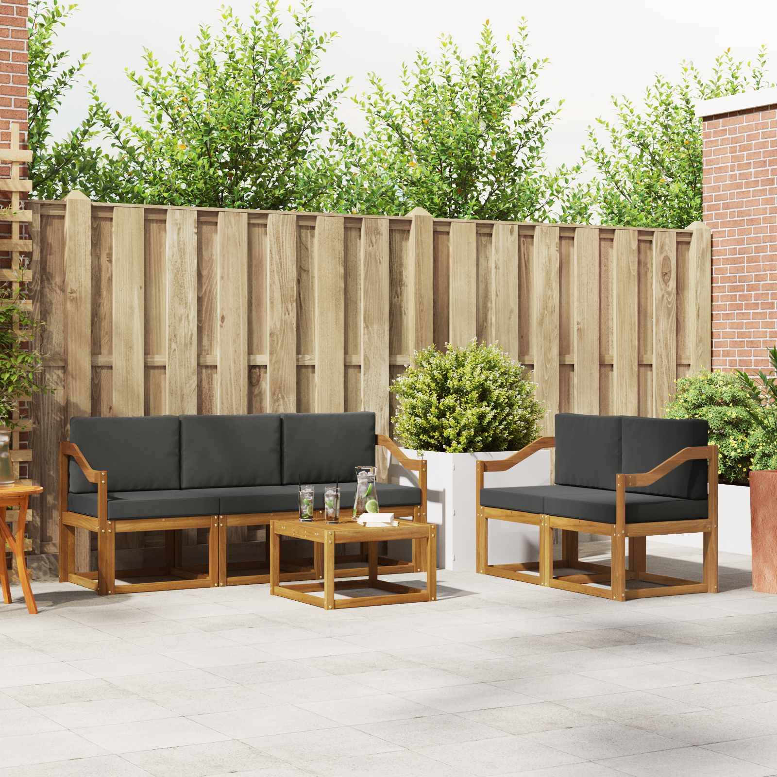 vidaXL Outdoor-Sofagarnitur mit Kissen 6 pcs Natur und Anthrazit