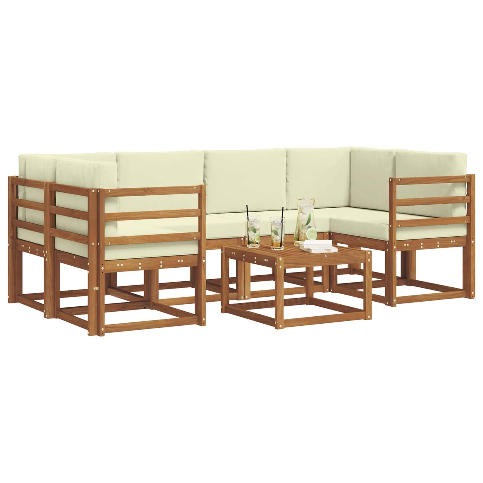 vidaXL Outdoor-Sofagarnitur mit Kissen 7 pcs Natur und Creme