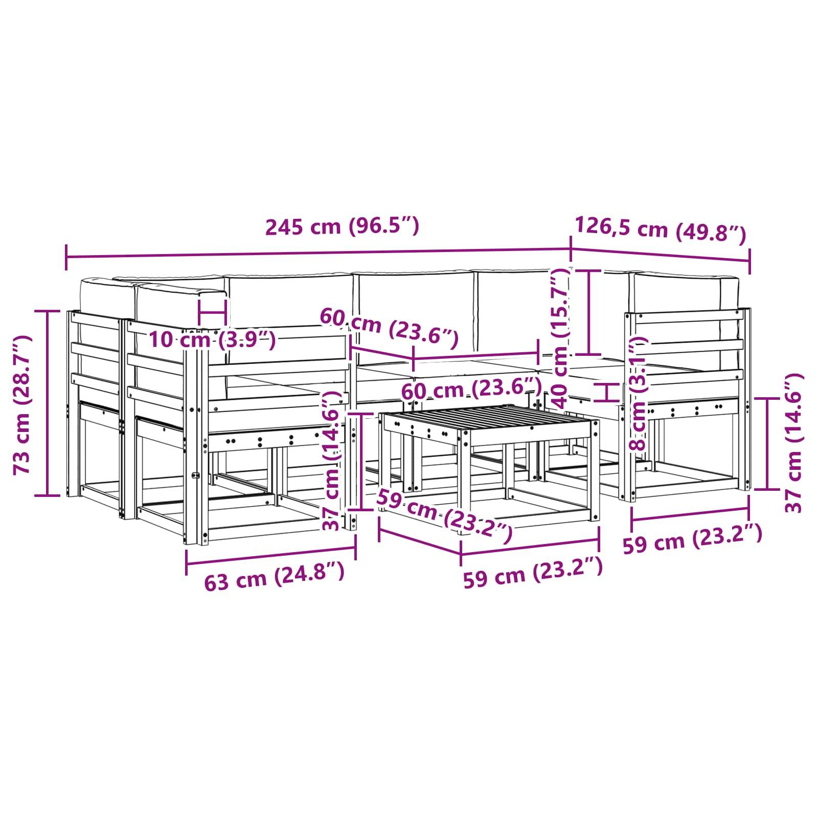 vidaXL Outdoor-Sofagarnitur mit Kissen 7 pcs Natürlich und Hellgrau