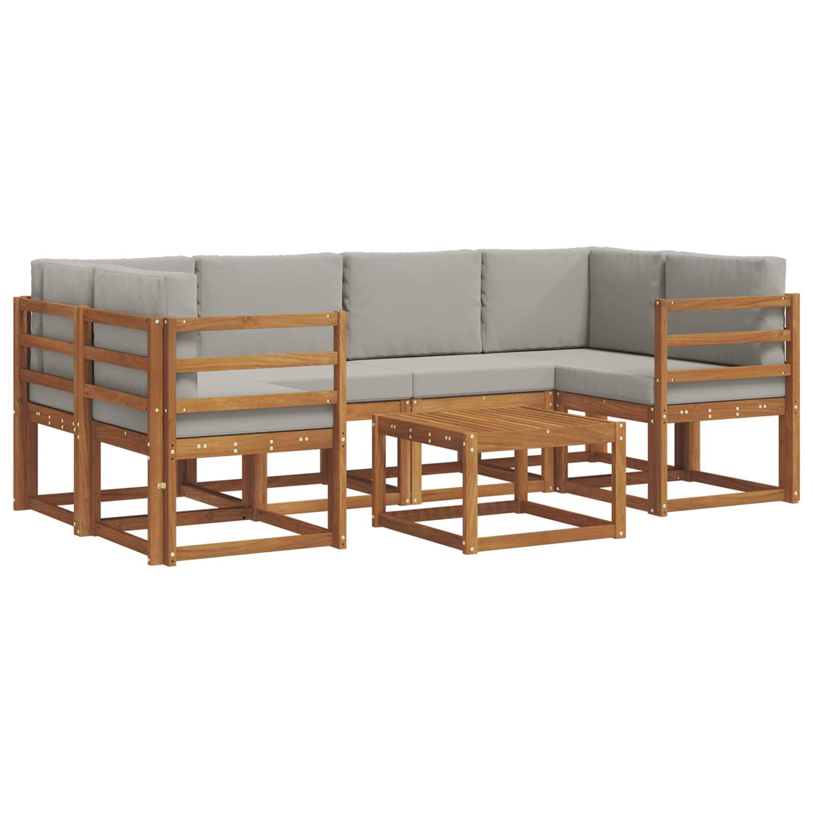 vidaXL Outdoor-Sofagarnitur mit Kissen 7 pcs Natürlich und Hellgrau