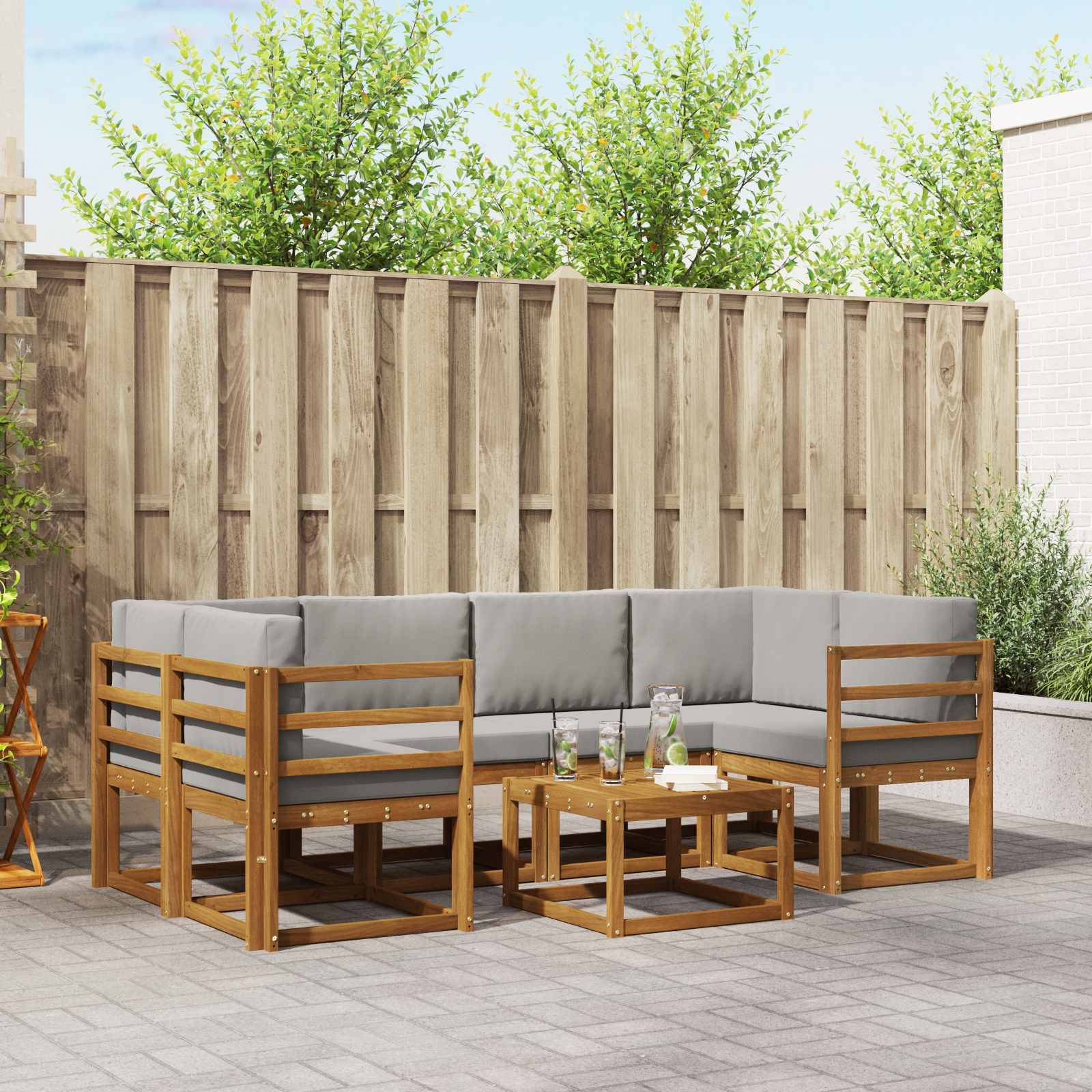 vidaXL Outdoor-Sofagarnitur mit Kissen 7 pcs Natürlich und Hellgrau