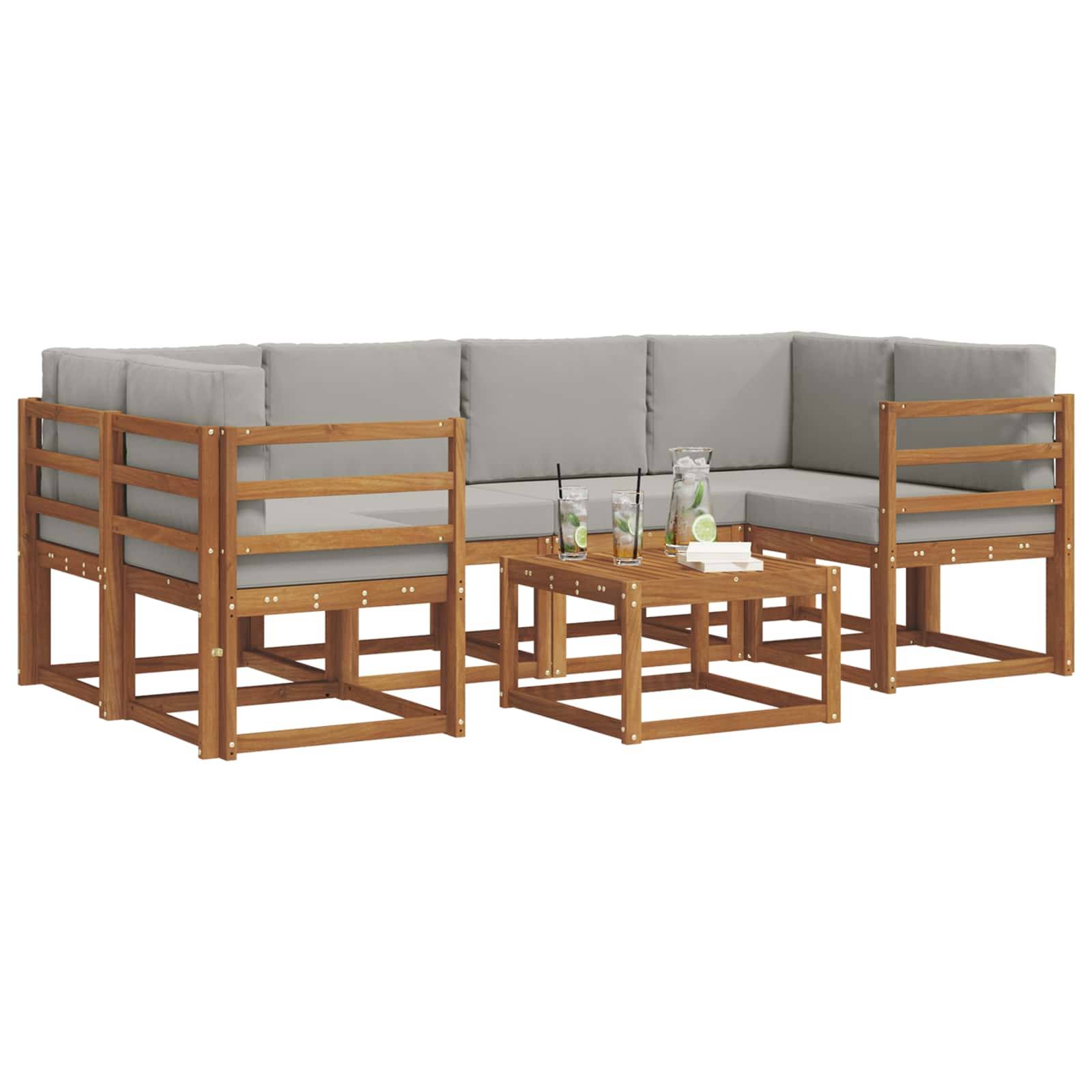 vidaXL Outdoor-Sofagarnitur mit Kissen 7 pcs Natürlich und Hellgrau