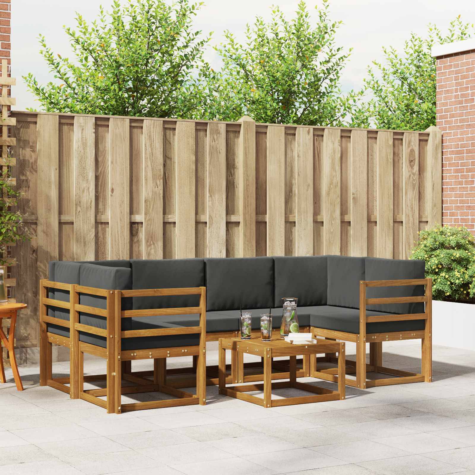 vidaXL Outdoor-Sofagarnitur mit Kissen 7 pcs Natur und Anthrazit