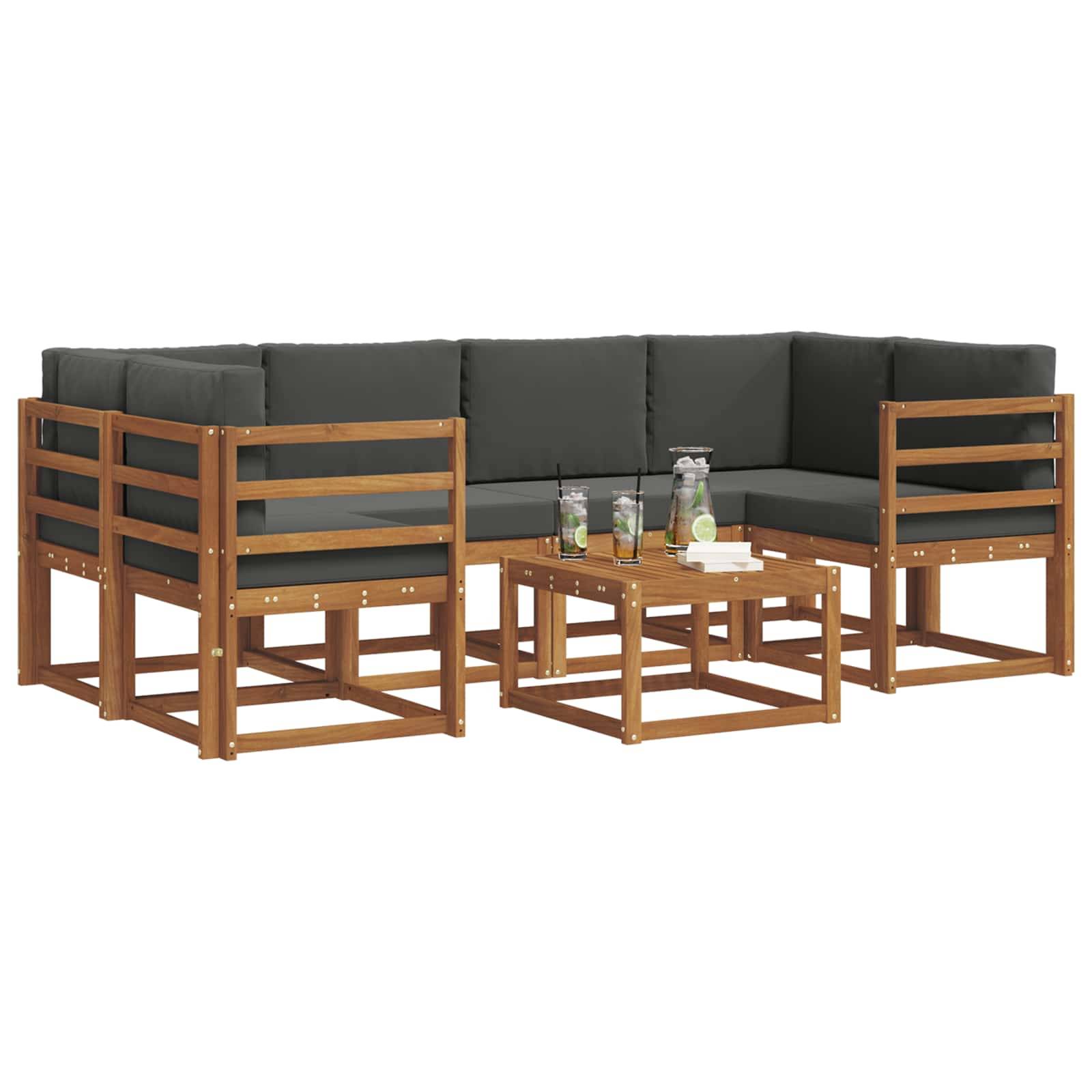vidaXL Outdoor-Sofagarnitur mit Kissen 7 pcs Natur und Anthrazit
