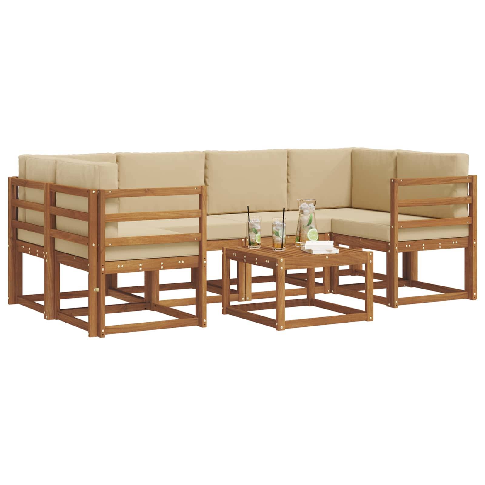 vidaXL Outdoor-Sofagarnitur mit Kissen 7 pcs Natur und Beige