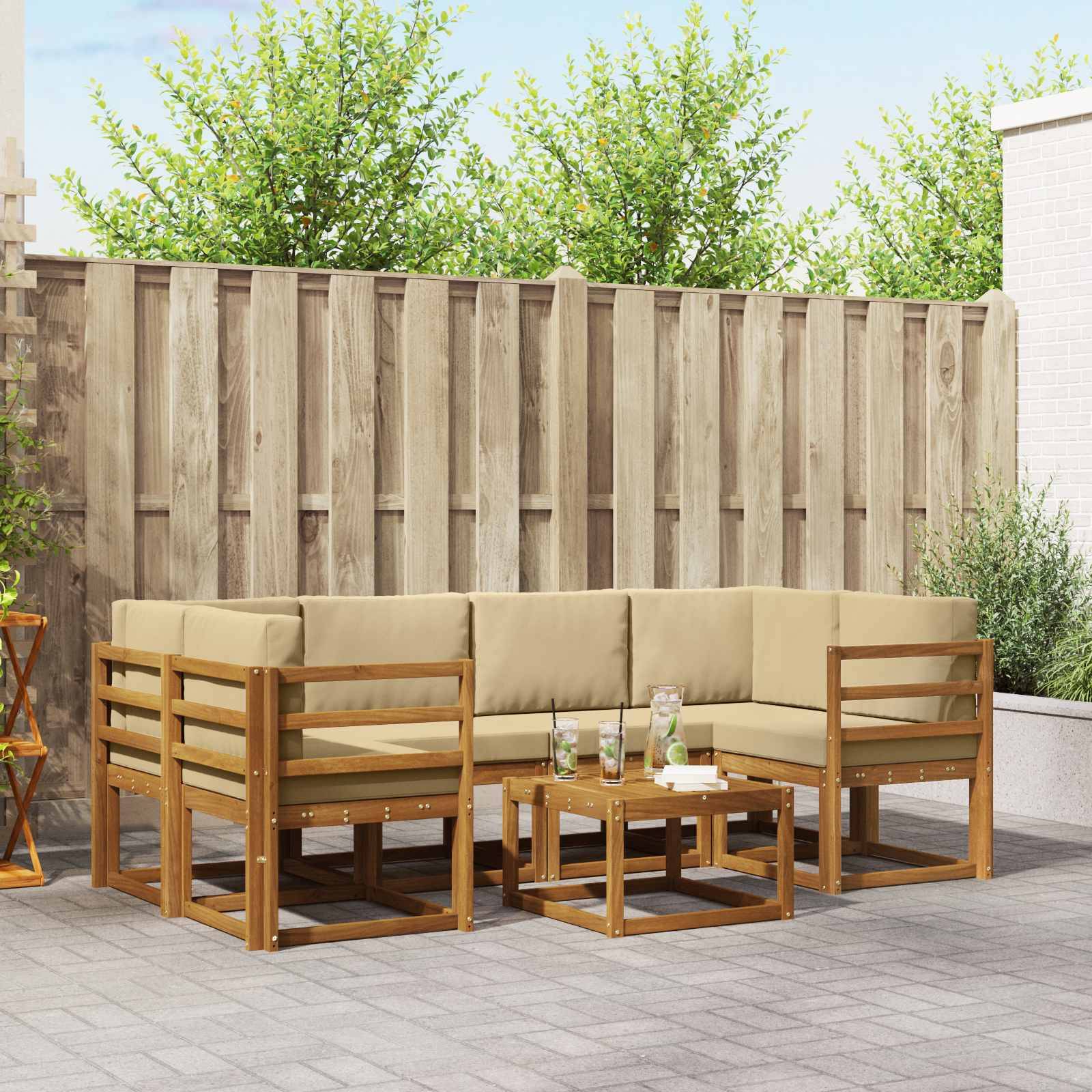 vidaXL Outdoor-Sofagarnitur mit Kissen 7 pcs Natur und Beige