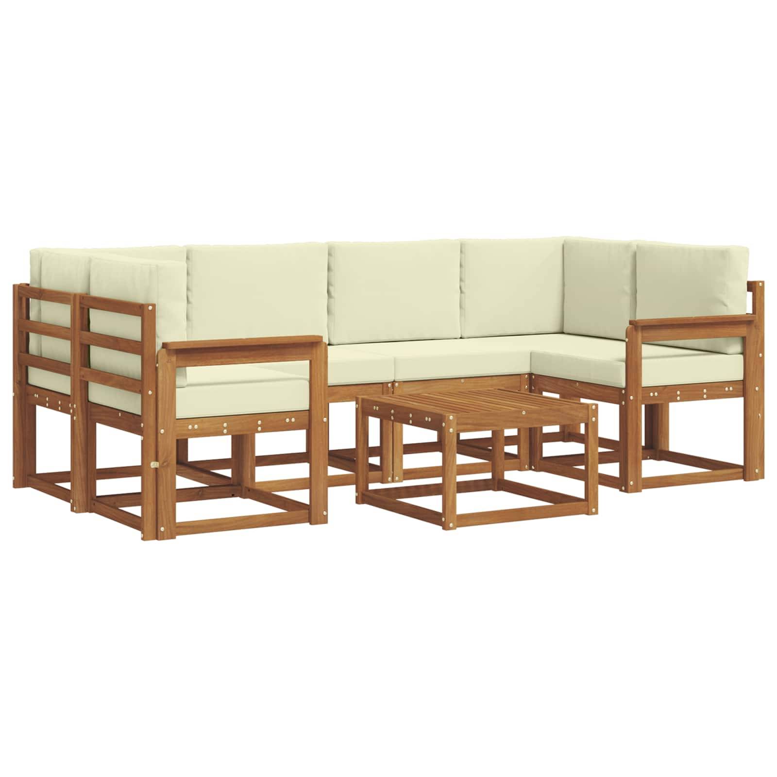 vidaXL Outdoor-Sofagarnitur mit Kissen 7 pcs Natur und Creme
