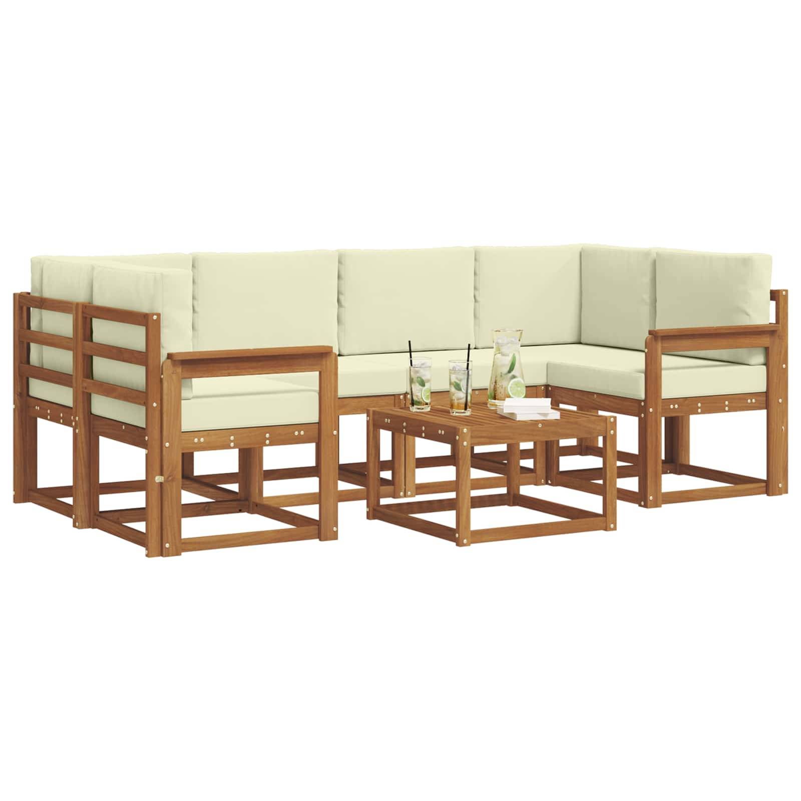 vidaXL Outdoor-Sofagarnitur mit Kissen 7 pcs Natur und Creme