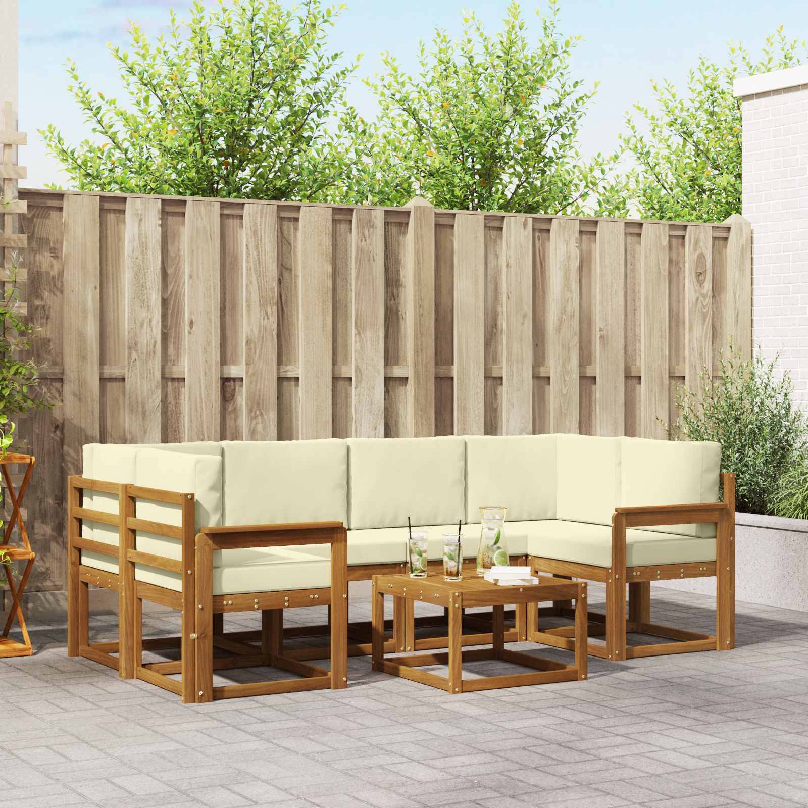 vidaXL Outdoor-Sofagarnitur mit Kissen 7 pcs Natur und Creme