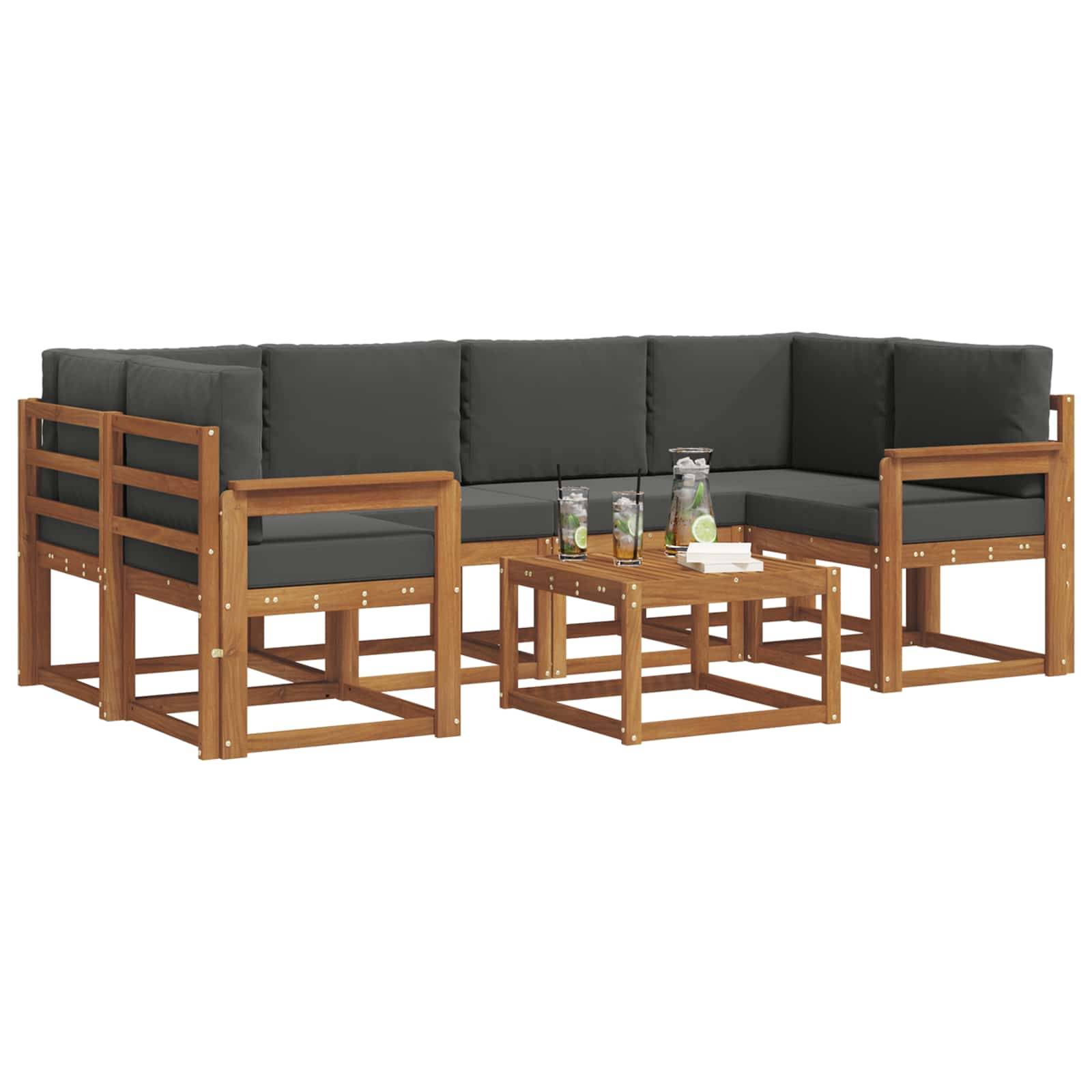 vidaXL Outdoor-Sofagarnitur mit Kissen 7 pcs Natur und Anthrazit