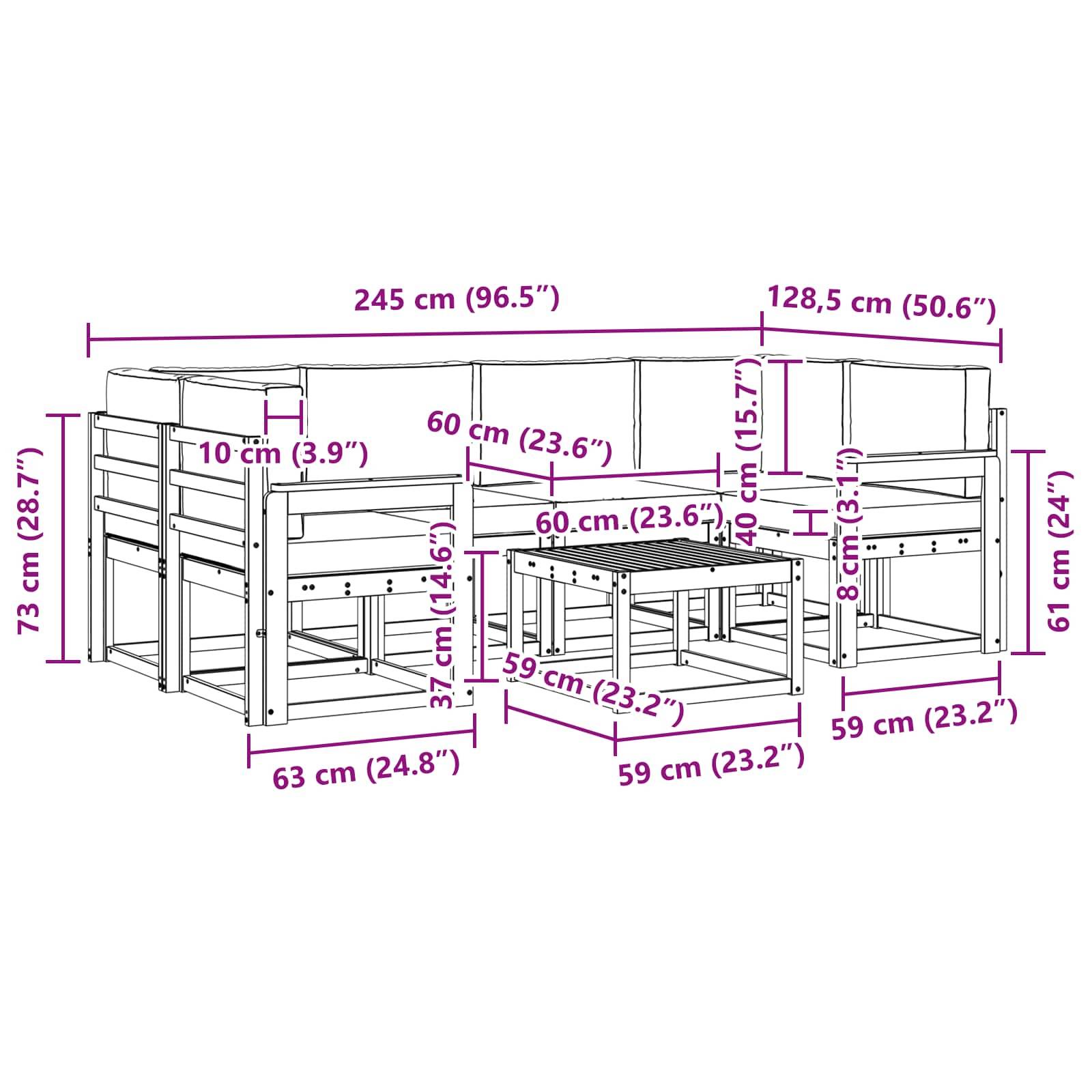 vidaXL Outdoor-Sofagarnitur mit Kissen 7 pcs Natur und Creme