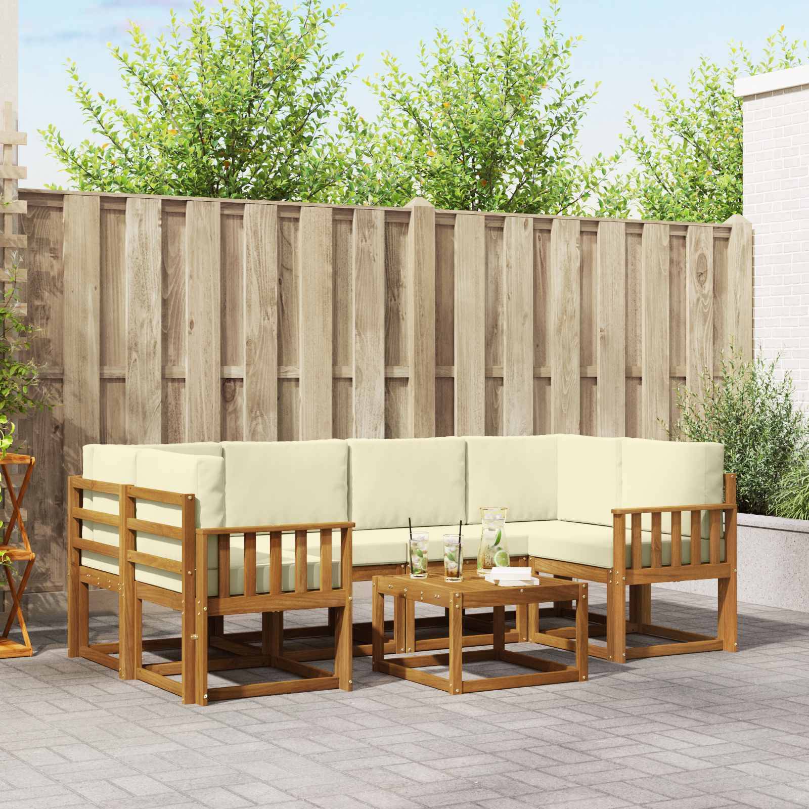 vidaXL Outdoor-Sofagarnitur mit Kissen 7 pcs Natur und Creme
